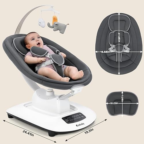 Miniatura 7 de Ezebaby Columpio eléctrico para bebés con 5 movimientos únicos, 5 velocidades, canciones de cuna, habilitado para Bluetooth, columpios inteligentes