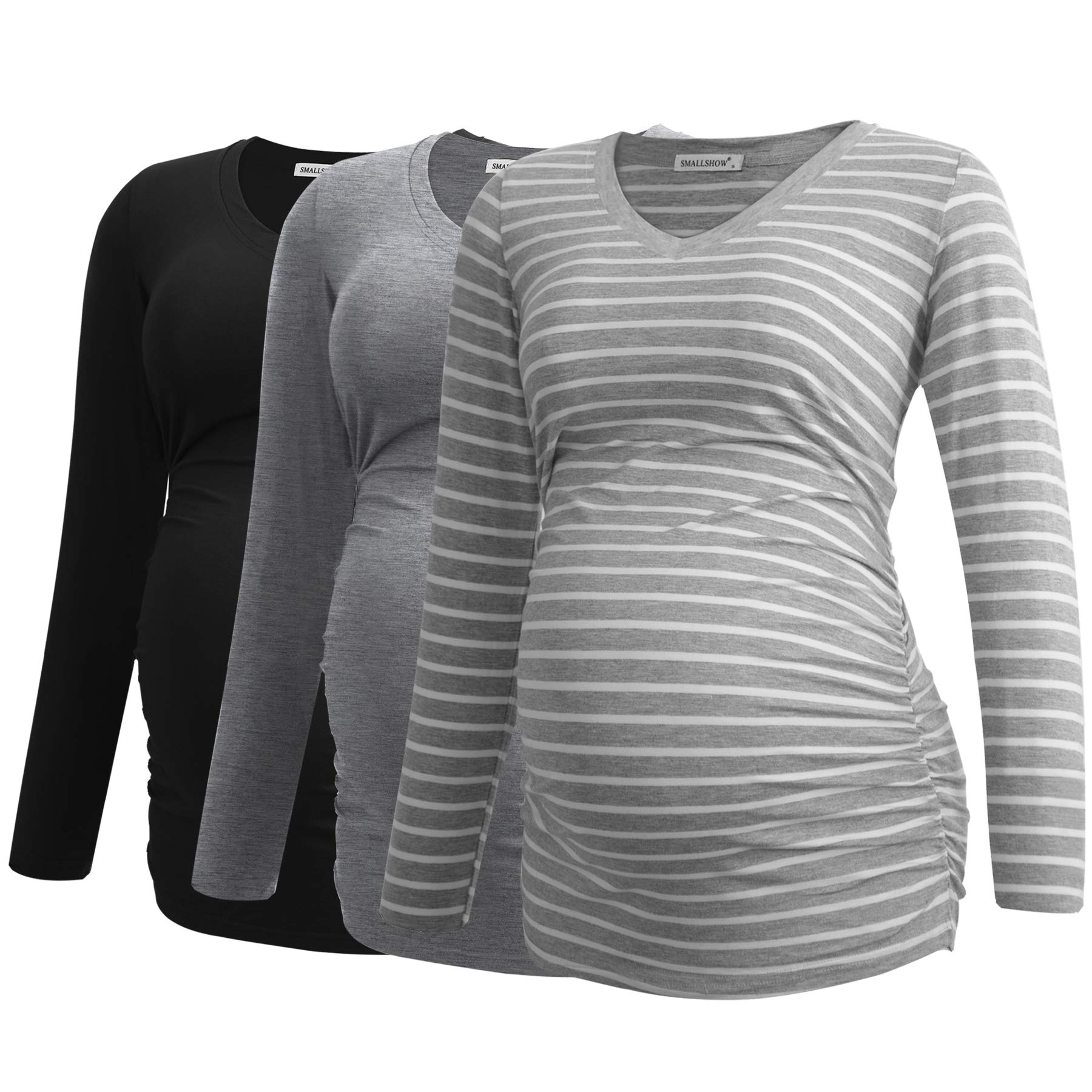 Smallshow Camicia premaman da donna con scollo a V, a maniche lunghe, increspata, per gravidanza