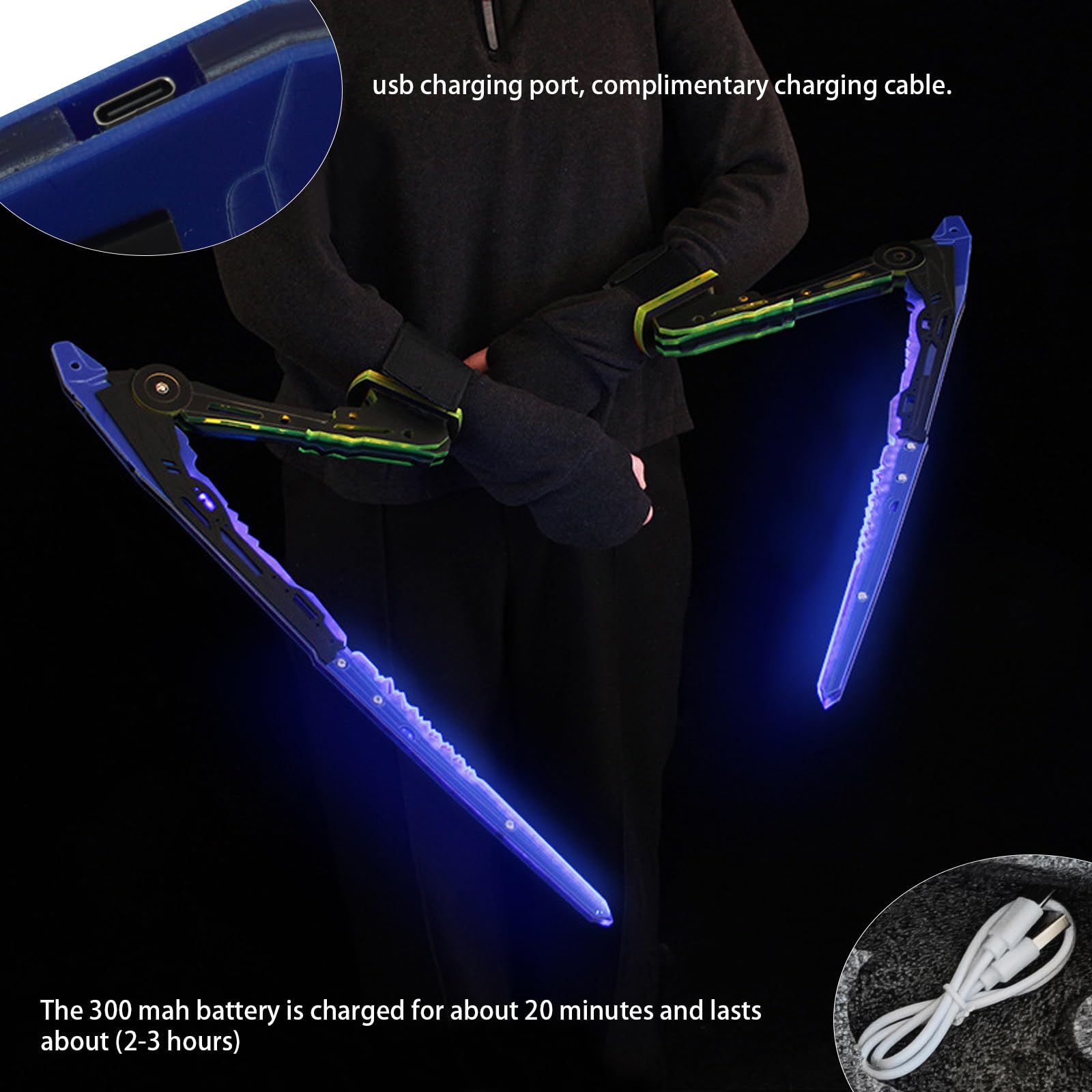 MILRCH Punk arm, Rechargeable LED Lights, Perfect gaming experience, A Must-Have For Any punk Enthusiast: Blue