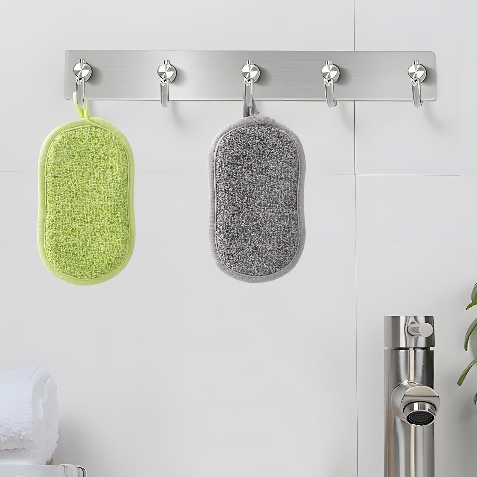 Éponges Réutilisables Microfibre - Lot De 6, Côté Rugueux/doux, Lavables Machine, Pour Vaisselle
