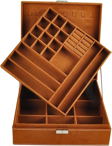 Cajas de joyería de 10 x 10 pulgadas, 2 capas con asa para collares, organizador de joyas, anillos para mujer, exhibición de almacenamiento, caja de