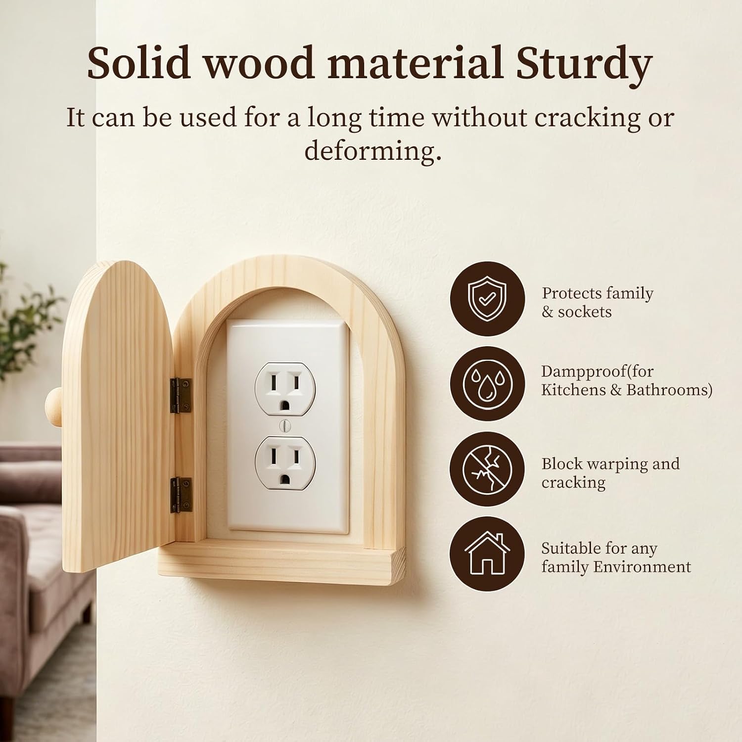2 Pcs Fairy Door Outlet Covers, Wooden Outlet Covers, Wood Door Shape Romantic Fairy Doors Outlet Cover Plate, No Drilling Outlet Cover Plates, Decorative Wall Outlet Cover for Children and Pets