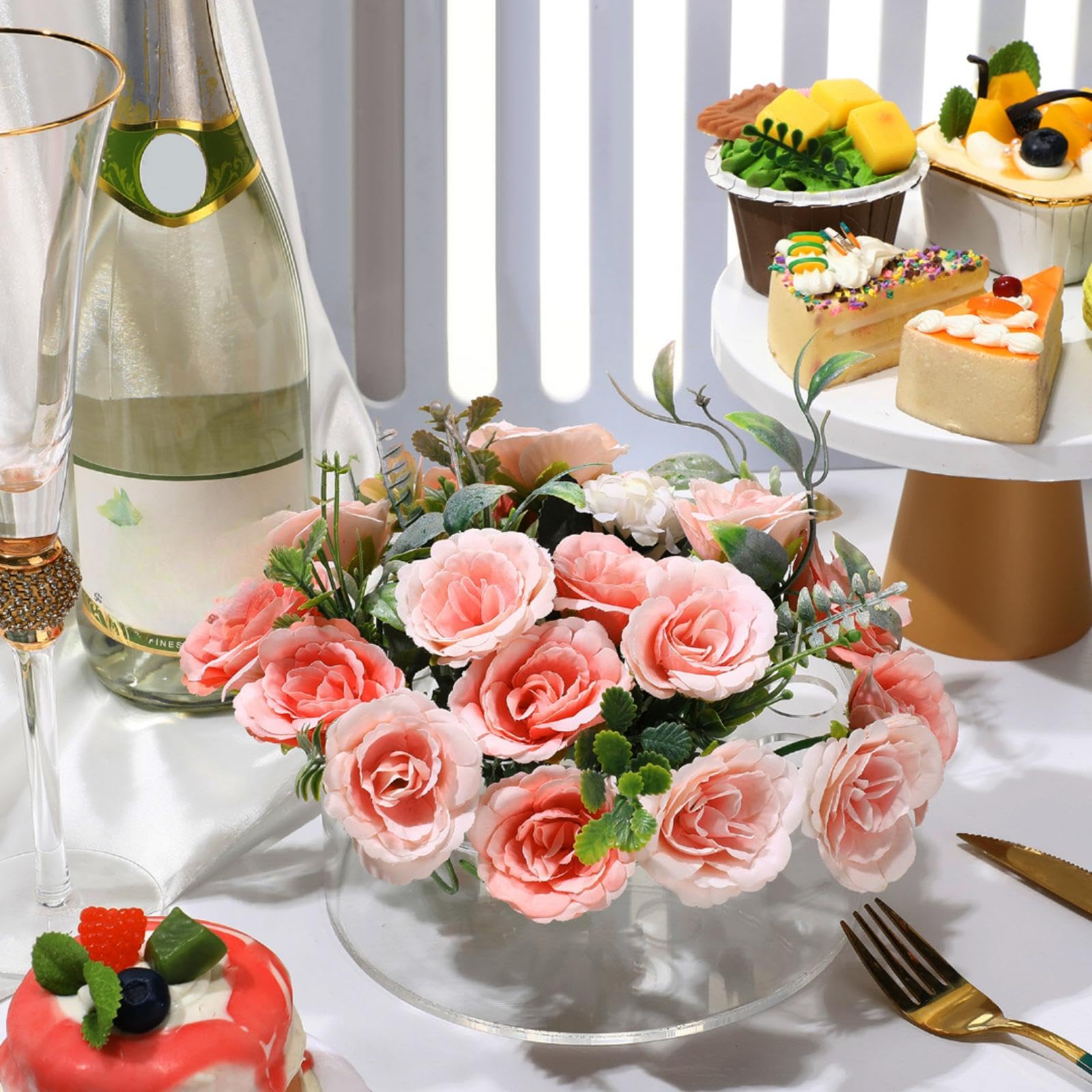 Centro De Mesa Acrílico Floral - Jarrón Redondo Con 24 Agujeros - Pack De 3 - Para Bodas, Cumpleaños, Decoración De Hogar
