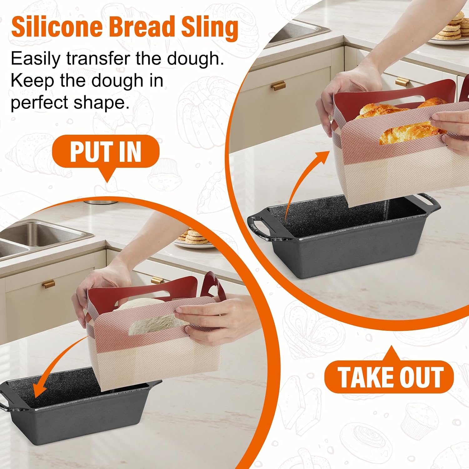 9"x5" Loaf Pan Liners with Long Handles - 2 Pack Silicone Bread Sling for Sourdough Baking, Reusable Non-Stick Bread Pan Liner for Easy Dough Transfer & Baking | Food-Grade Silicone Baking Mat