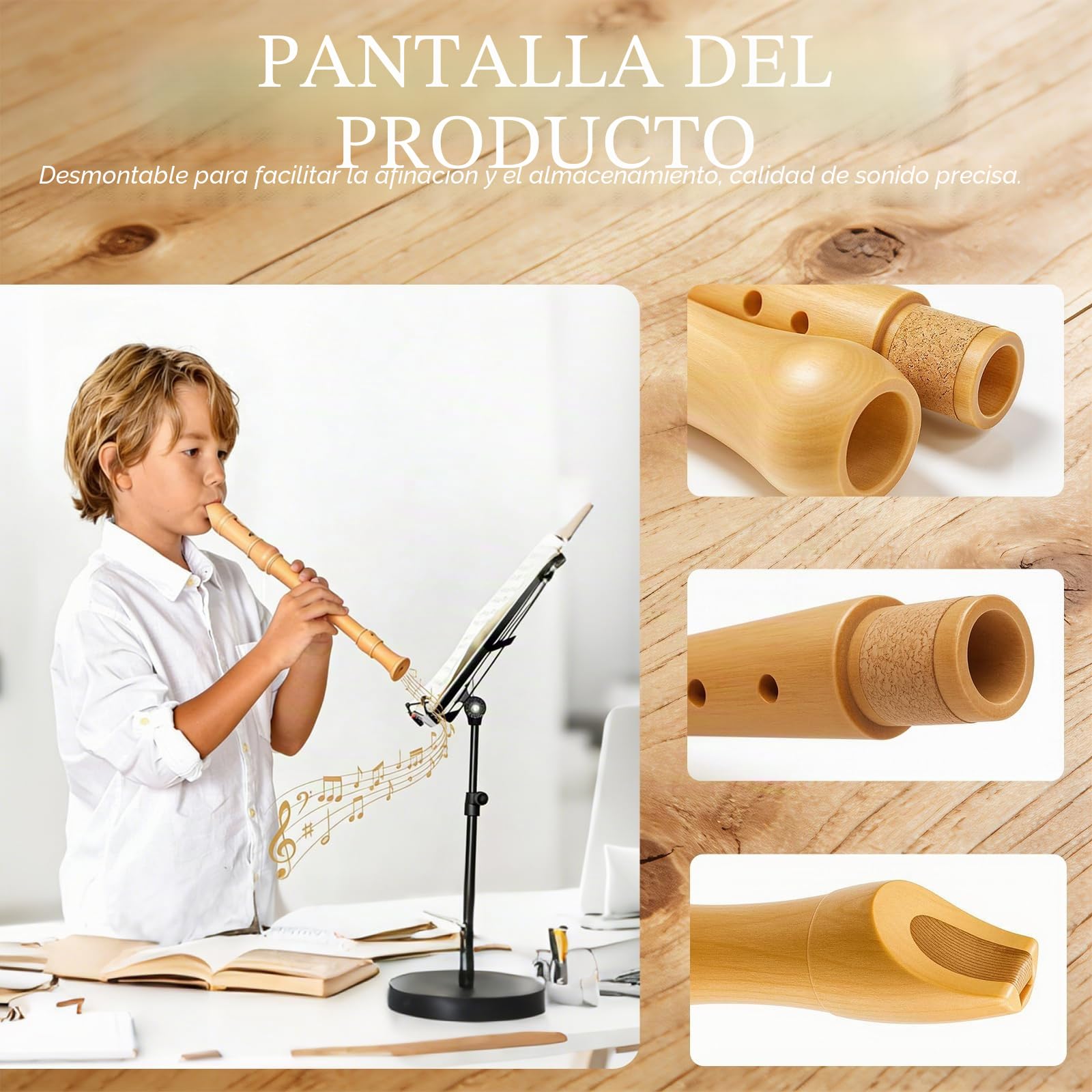 Flauta Dulce Soprano de Madera, Flautas Escolar Principiantes de 8 Orificios Diseño Desmontable, Flauta Madera con Funda Escolar y Limpiador Escolar, Barroco Digitación
