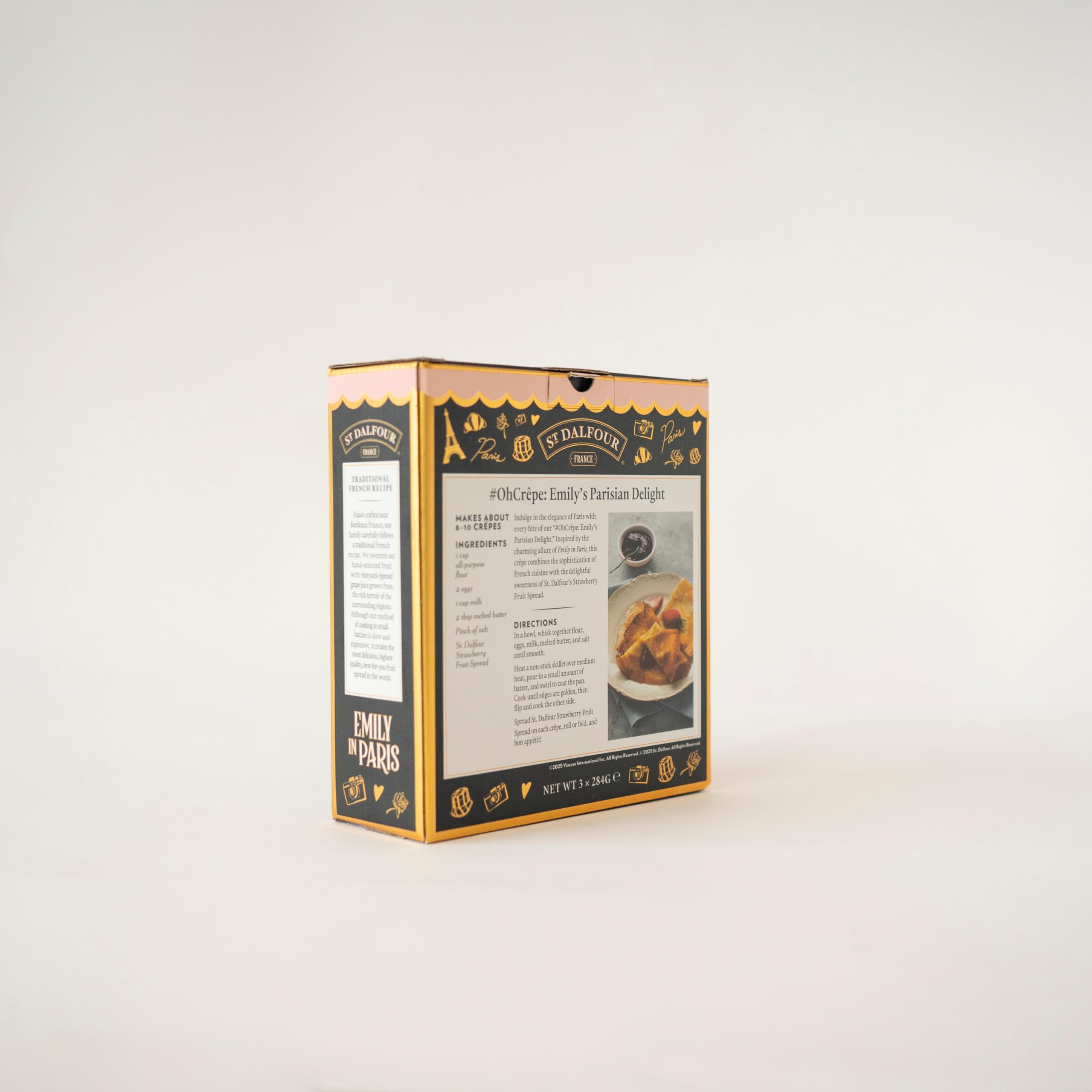 St. Dalfour Pack Regalo de Mermeladas – Edición Emily in Paris – 100% fruta, sin azúcar añadido, sin gluten – 3x284g (Fresa)
