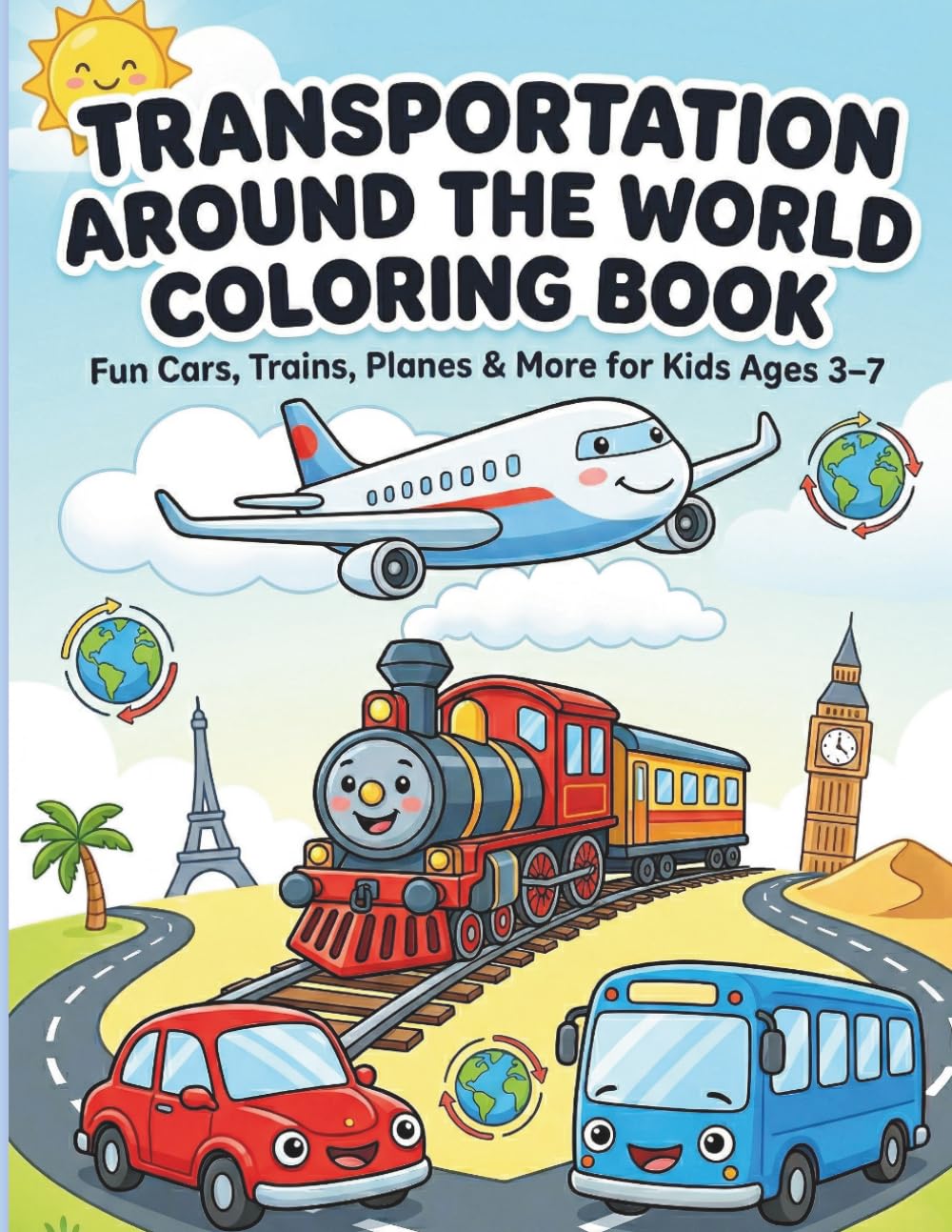 Transportation Around the World Coloring Book for Kids Ages 3–7: Fun Cars, Trains, Planes & Global Vehicles Coloring Pages for Preschool and ... Pages for Preschool, Kindergarden Kids
