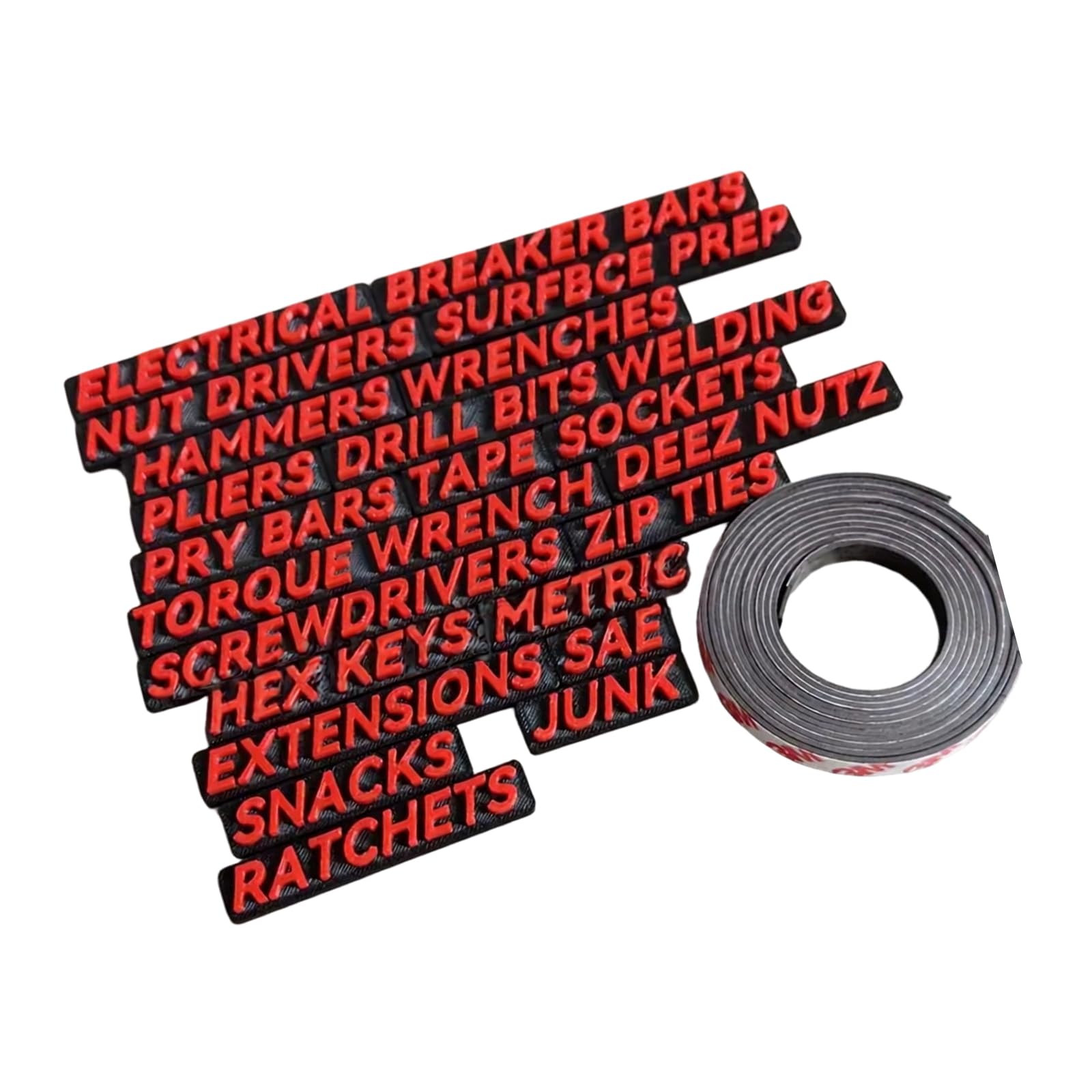 Mekalero Red Raised Text Tool Drawer Labels For Toolbox Storage, Sockets, Wrenches, Pliers, And Shop Organization Use Aid Daily Toolbox Drawer Tags Garage Organization Wrench Socket Screwdriver Pliers Labels Tool