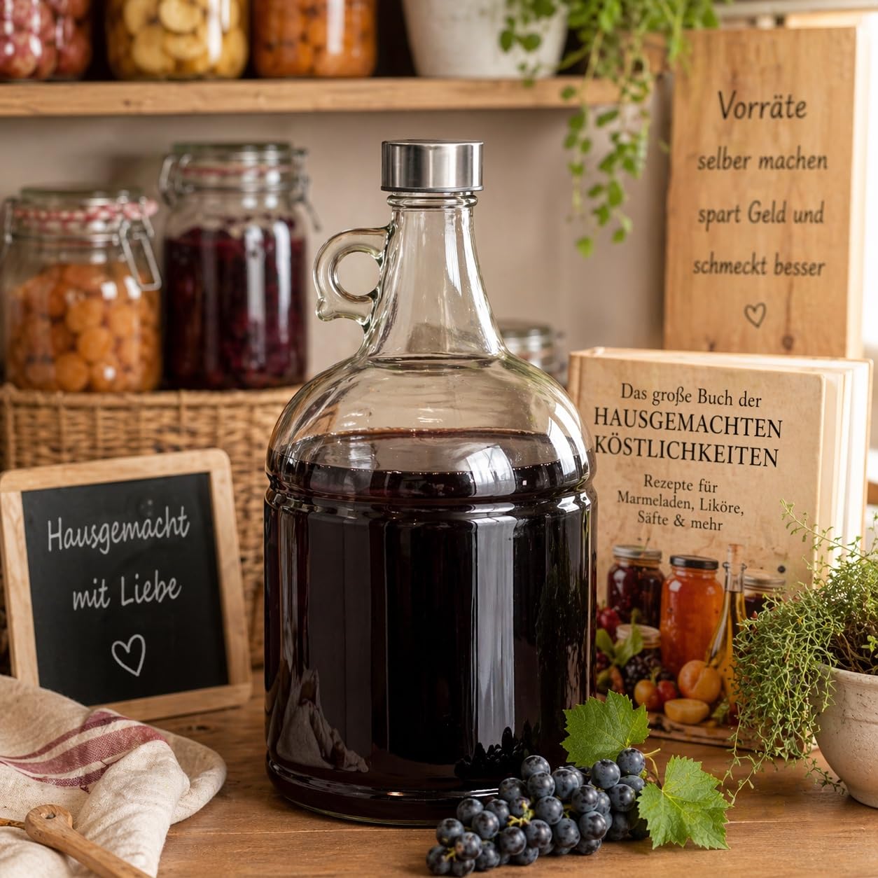 lilawelt24 6x 3L Glasflasche mit Rundgriff und Schraubverschluss für Saft, Likör, Wein, Öl, Essig und Met, dekorative Henkelflasche aus Klarglas 3000 ml (6x 3L Flasche)