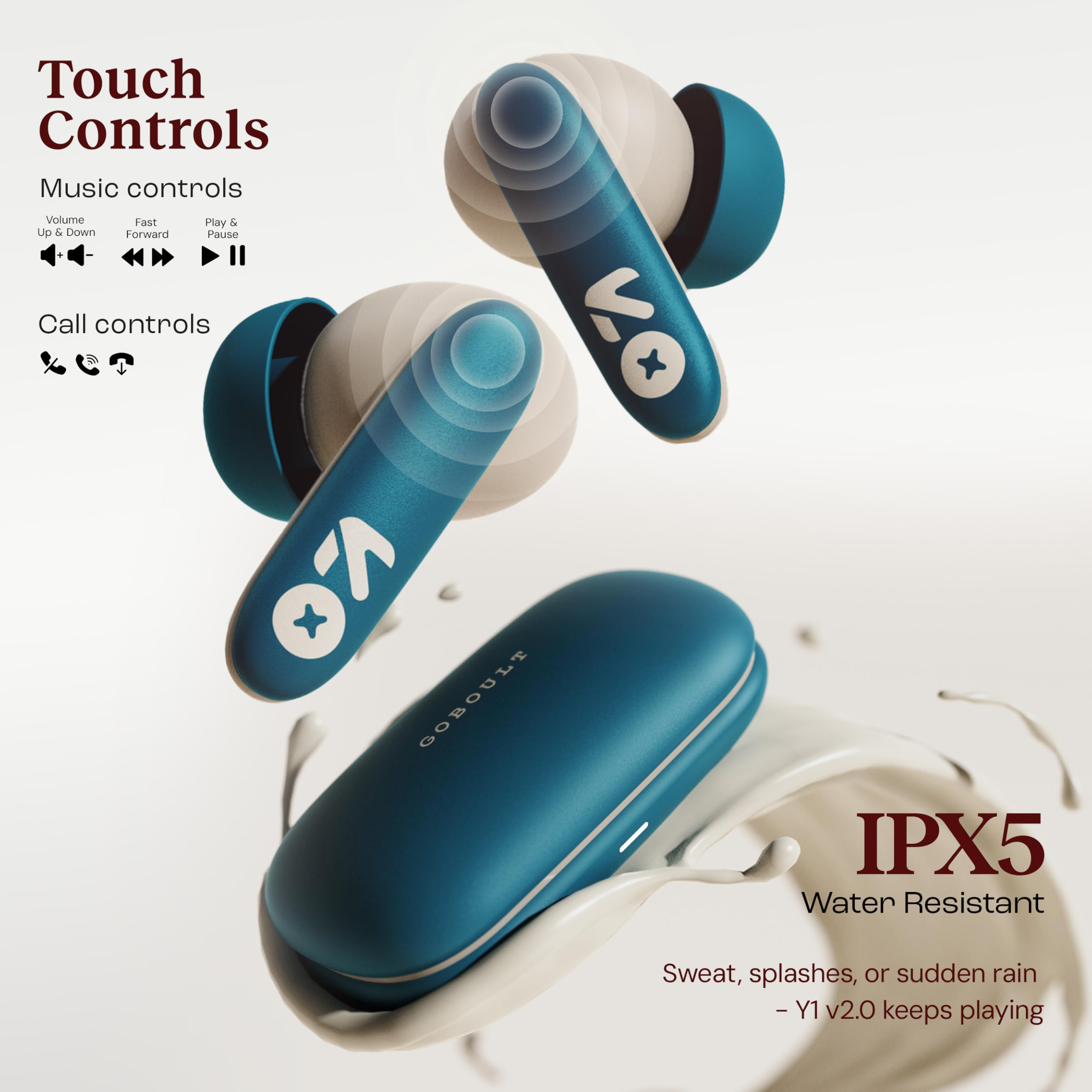 GOBOULT Y1 v2.0 Ear Buds Wireless with 60H Playtime, Zen Quad Mic ENC, 45ms Low Latency, Touch Contorl, Dual Device Pairing, Bluetooth 6.0, 13mm Bass Driver Earbud TWS Wireless Earphone (Blue Teal) — Amazon image 14