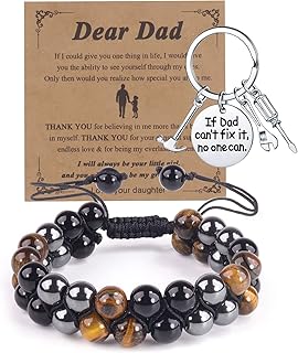 Dad Gifts, CAKKA Fathers Day Gift From Daughter Wife Son Kids, Awesome Mens Nature Stone Bracelet Beads Keychain Gifts for Dad with Gift Box, Best Dad Ever Gifts Card for Birthday Christmas Valentines Day