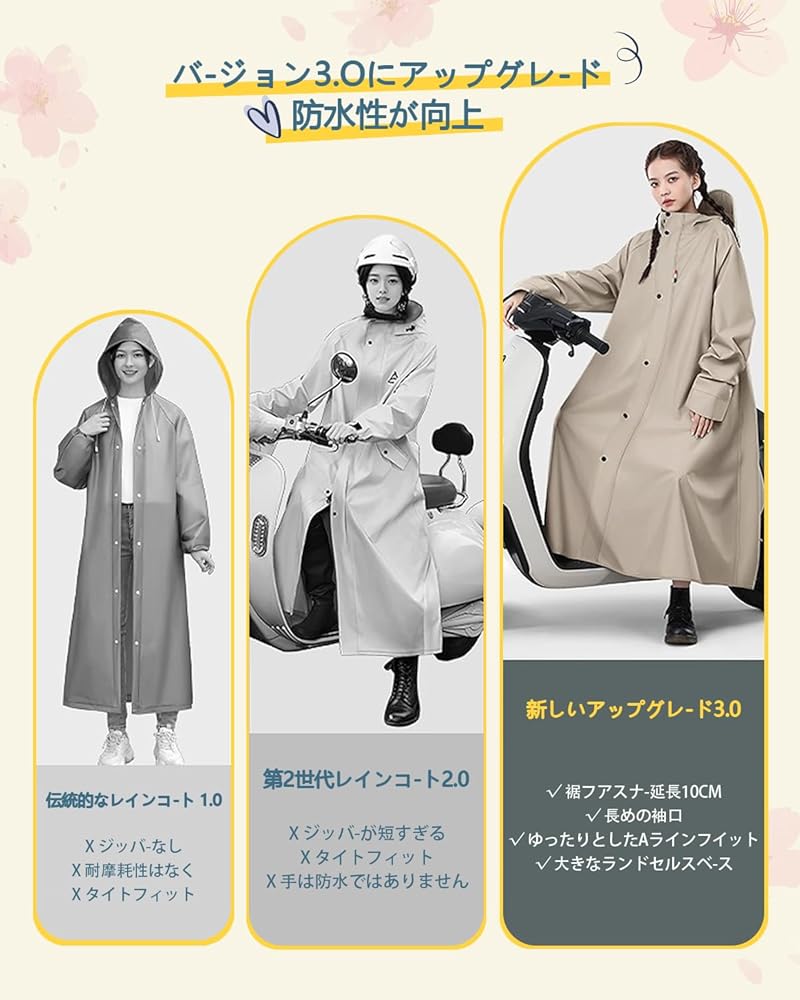 Amazon.co.jp: [Vivirose] レインコート、自転車用、2025年新デザイン