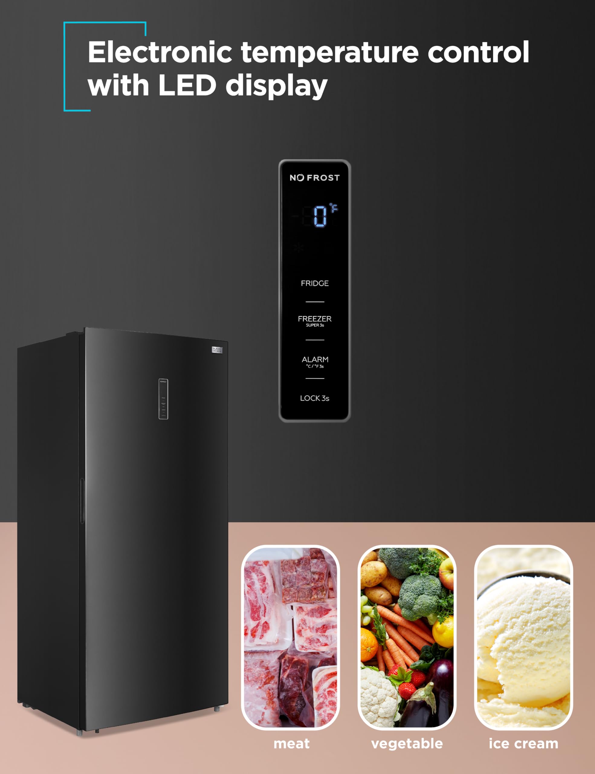 Black+Decker 21.2 Cu. Ft. Convertible Freezer Refrigerator, Upright Freezer With Glass Shelves, Reversible Door,Energy Star Rated, Frost Free, Buc2120mb, Black on Fridge.com - View 3