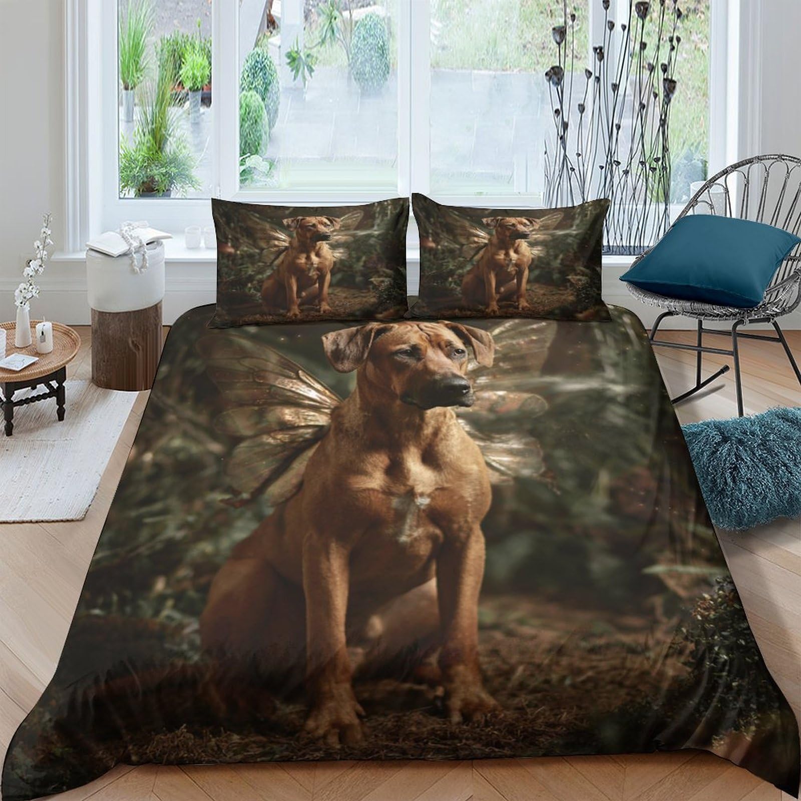 Ctjqhvkz Style-4 3D Printed Fantasy Forest Dog Fitted Sheet Microfiber Soft Non-Slip Bed Sheet For Bedroom Dorm Decorative Single（135X200cm）