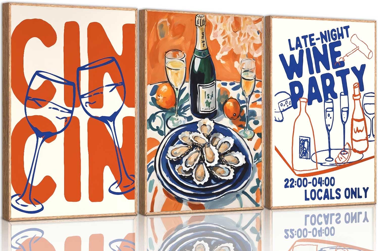 3 Pcs Retro Maximalist Kitchen Canvas Wall Art Vintage Wine Food Funny Trendy Cin Cin Cheers Bar Cart Painting Picture Wall Decor Poster Print Artwork