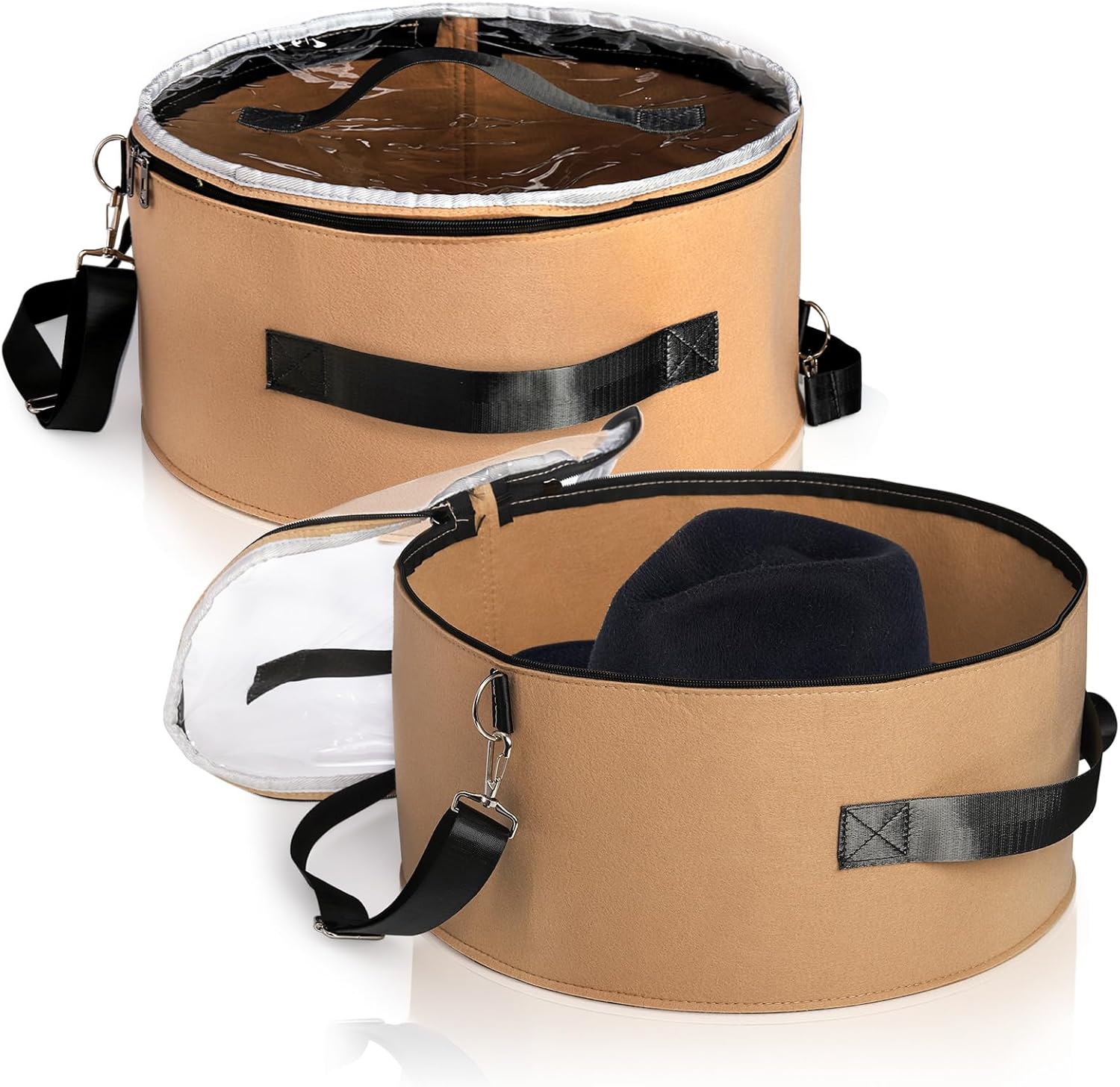 Goaste 2 Pack Hat Storage Box with Lid, 15 Inch Foldable Felt Hat Box, Round Travel