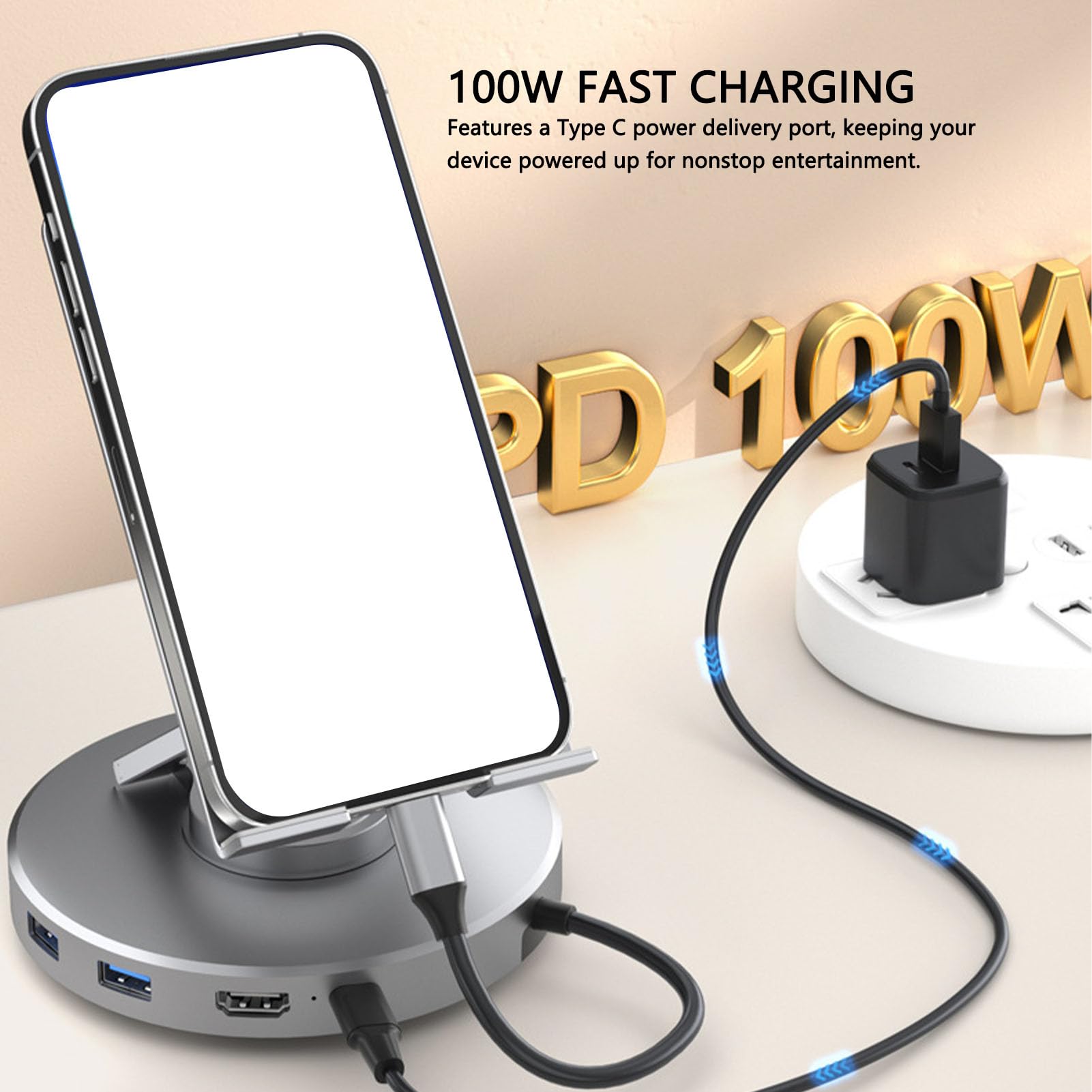 Hidyliu Supporto per Tablet Regolabile con Hub USB C 4K 10 in 1 per Dispositivi IOS e Lega di Alluminio