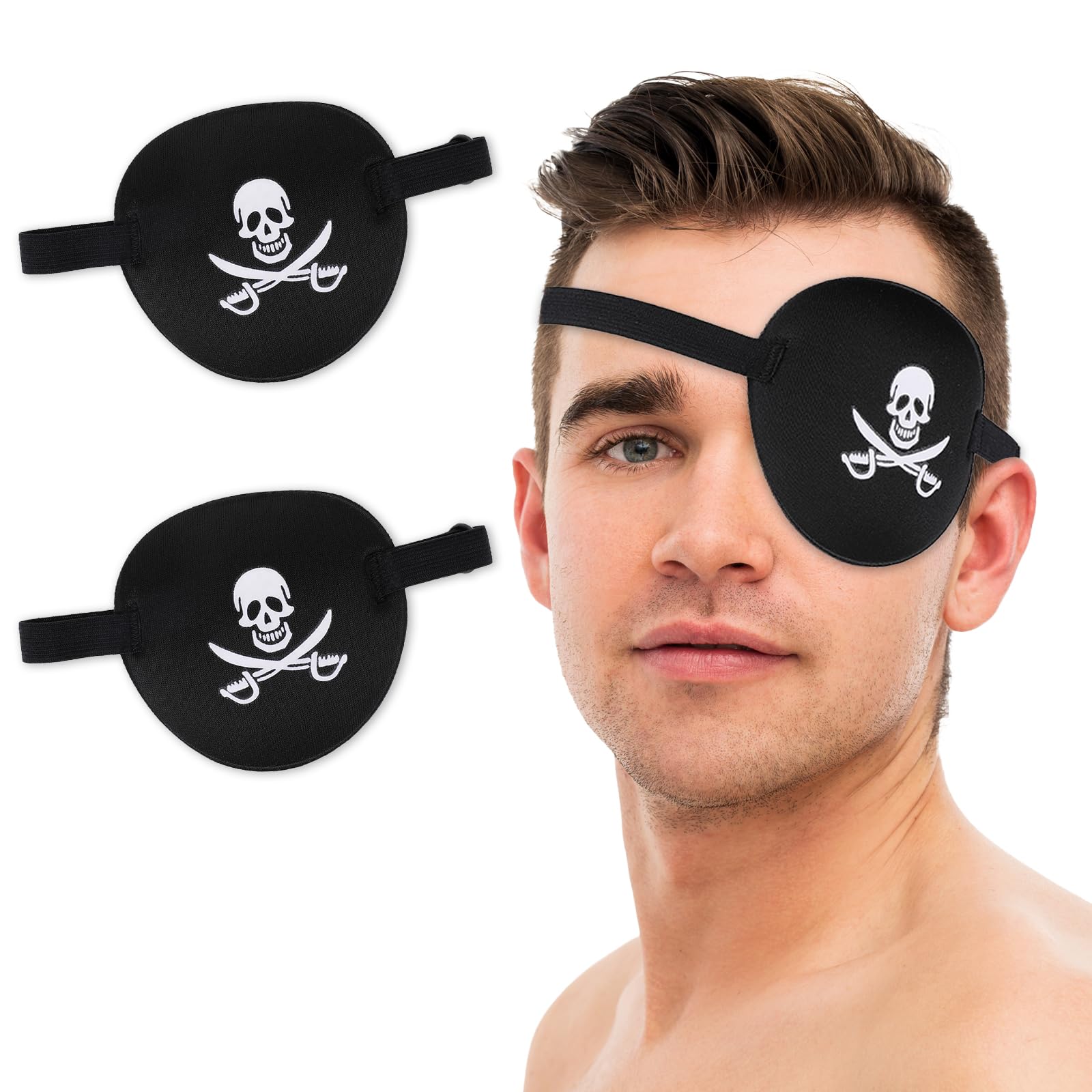 2Pcs Pirate Captain Eye Patches 3D Adjustable Single Eye Patch One Eye Skull Crossbone Mask Soft Medical Eye Masks for Halloween Pirate Costume Theme Party Adults Amblyopia Lazy Eye
