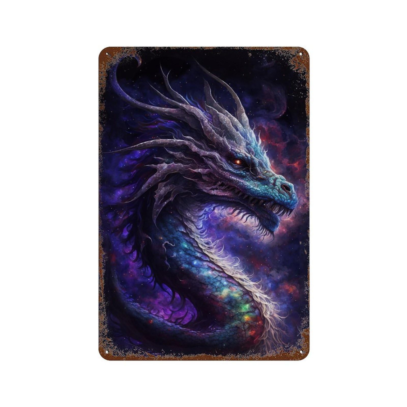 Garage Style Cosmic Dragon Art Print-7 Vintage Rust Metal Sign 11.8"x7.9", Shabby Chic Decor for Bar And Workshop