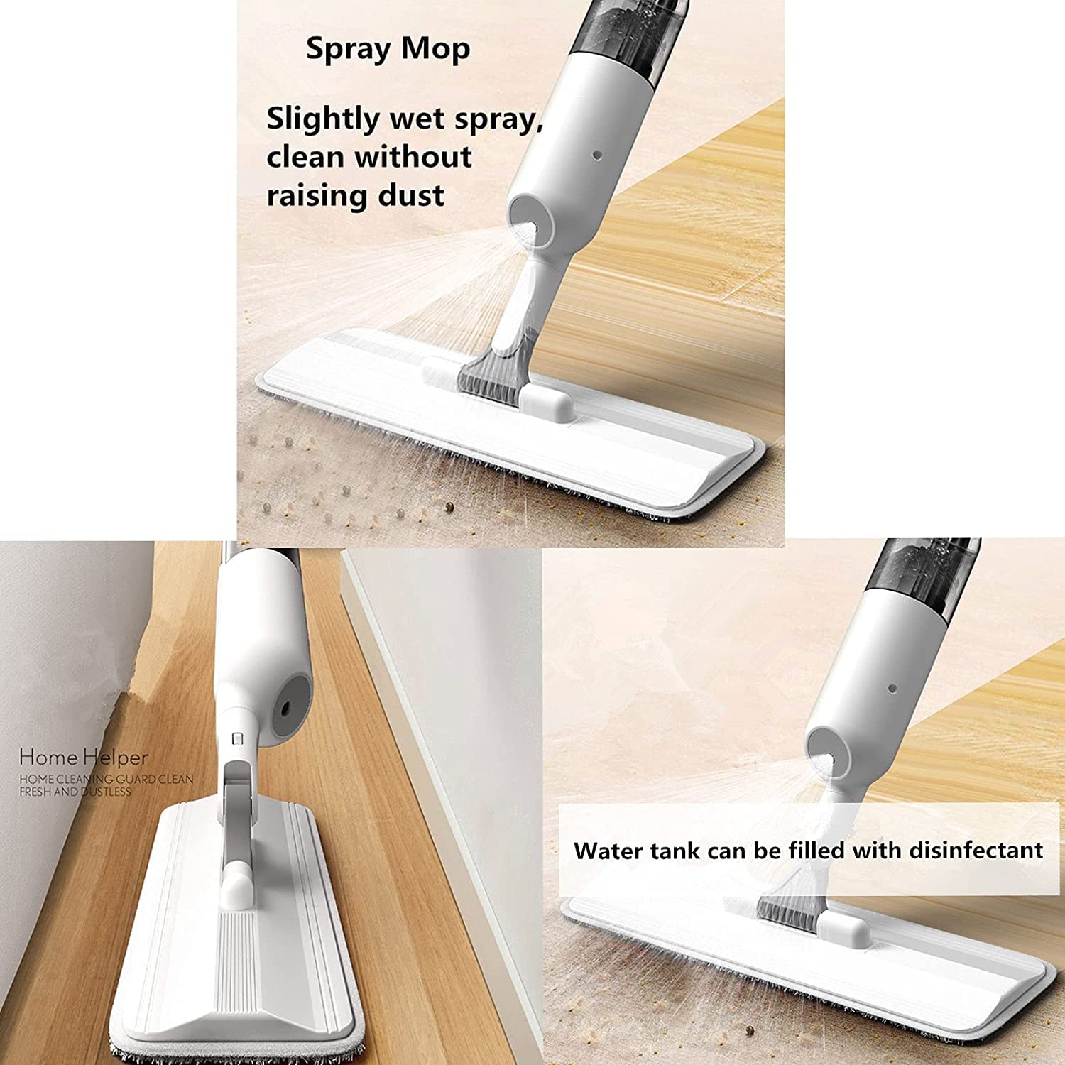Mocio bagnato e asciutto Mocio spray in microfibra per la pulizia dei pavimenti - Bagnato e asciutto, con spruzzatore per serbatoio dell'acqua da 350 ml e cuscinetti antipolvere bagnati asciutti