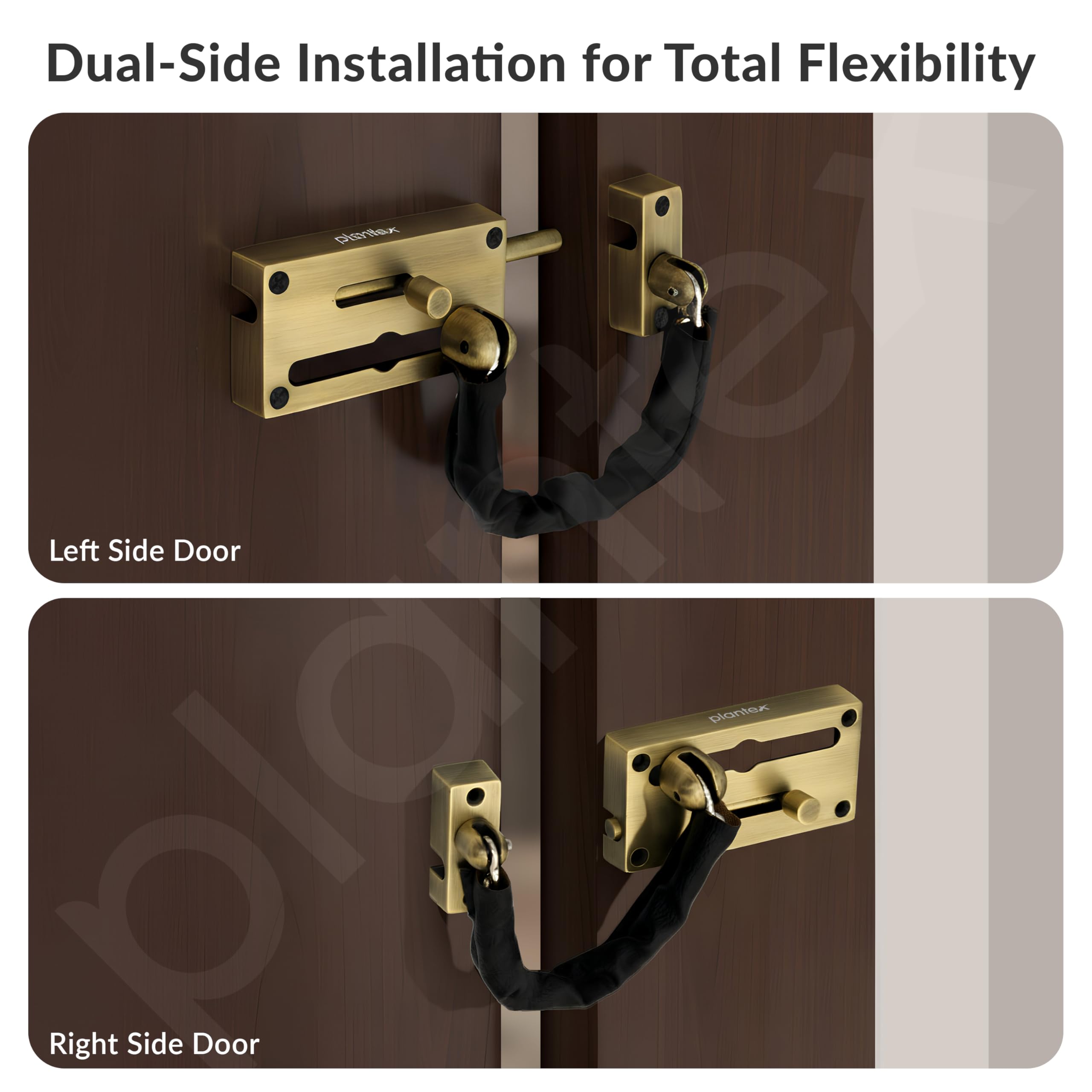Plantex Door Chain with Baby Latch/Door Chain Lock for Main Door/Latch Lock for Door/Heavy Duty Door Safety Guard Lock for Home, Hotel & Office Security – Pack of 1 (DTK-294-Brass Antique) — Amazon image 5