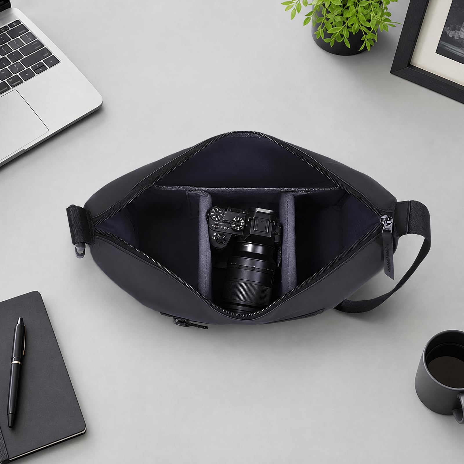 Borsa a tracolla per fotocamera, in nylon, nera, antiurto, 26 x 13 x 21 cm
