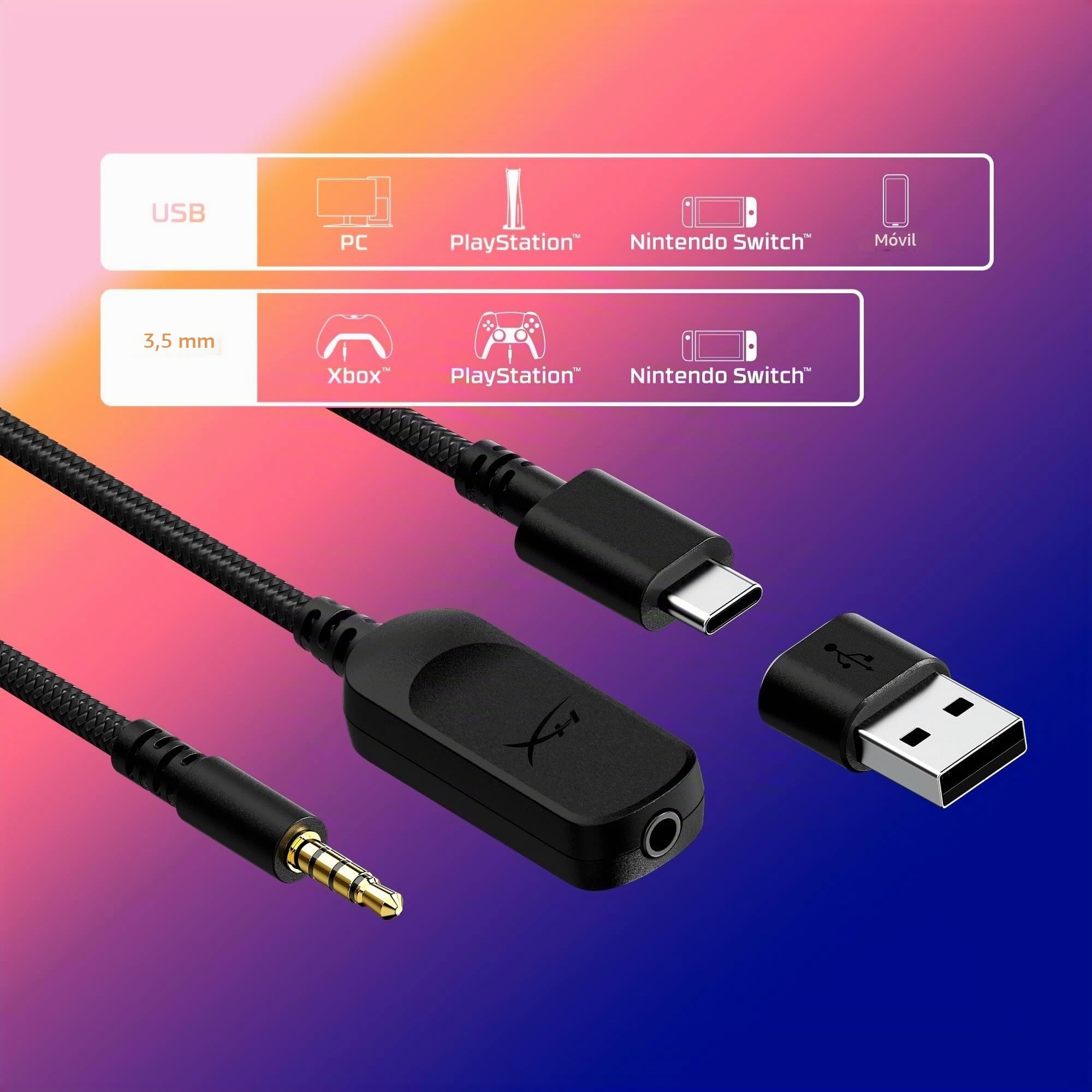 HyperX Cloud III wired Auriculares para Juegos con Cable, PC, PS5, Xbox Series X S, Controladores de 53 mm en ángulo, DTS, micrófono nítido de 10 mm, USB-C USB-A, Negro