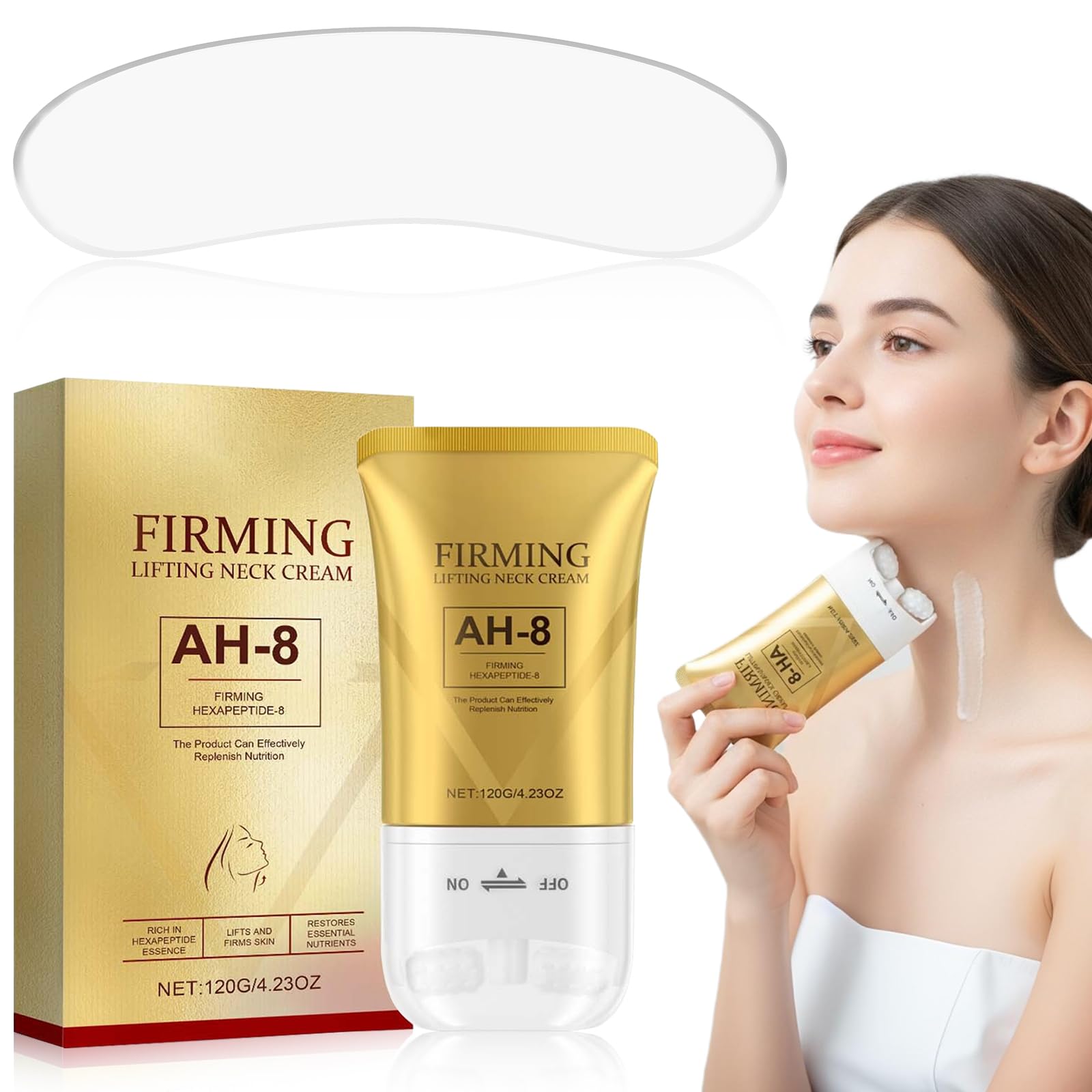 AH-8 Creme Raffermissante pour le Cou, Combattre le Double Menton, Crème Raffermissante avec Rouleau et Patch pour le Cou, Nourrit la Peau
