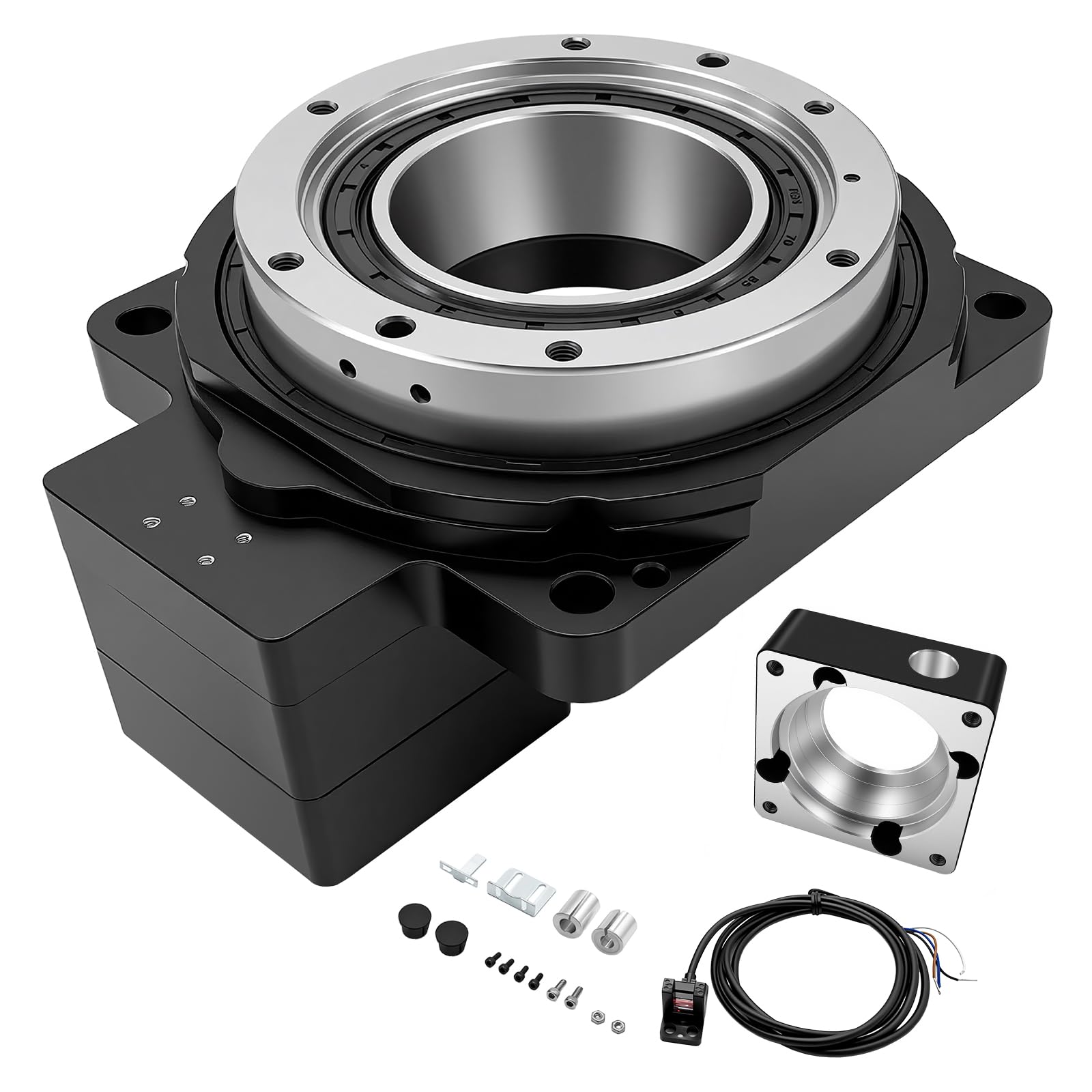 CNC Hohlwellen Drehtisch Untersetzung 10:1 360° Elektrischer Positioniertisch Ersatz für Direktantrieb Kurvenindexer Passend für NEMA 23 Schrittmotor &60mm Servomotor