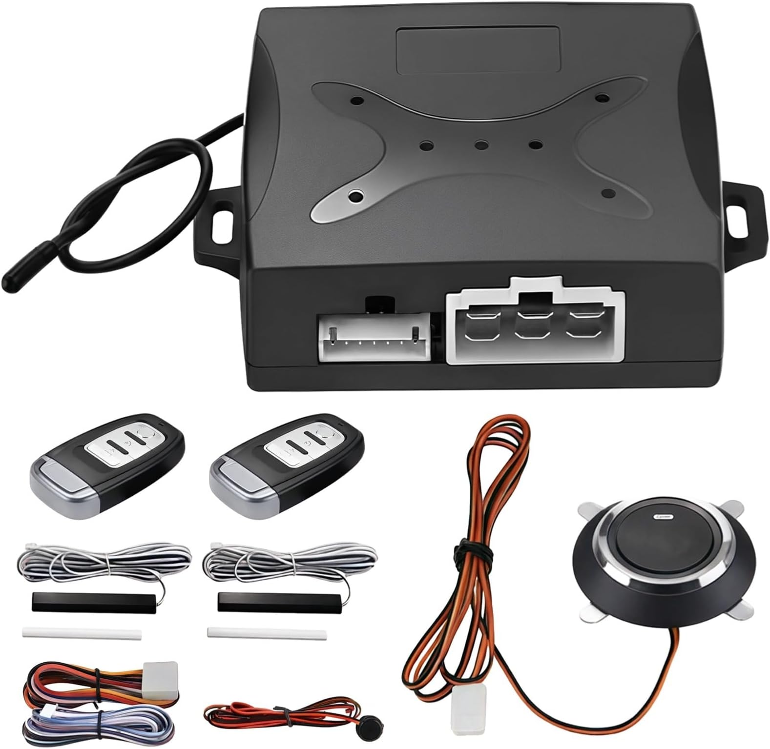 Keyless Ignition Car Alarm System with Remote Start, Universal 12V Vehicle Security Kit, Easy-to-Install, Lightweight Plastic, 6.9 X 5.7 X 2.8 in