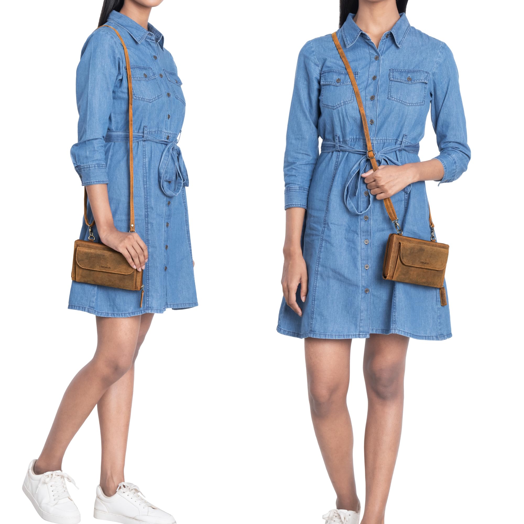 STILORD Monica 4 in 1 Leder Geldbörse mit Handyfach Damen Clutch Geldbeutel zum Umhängen Schultertasche Klein Crossbody Portemonnaie für Frauen Handytasche Echtleder Farbe:Bergamo - braun