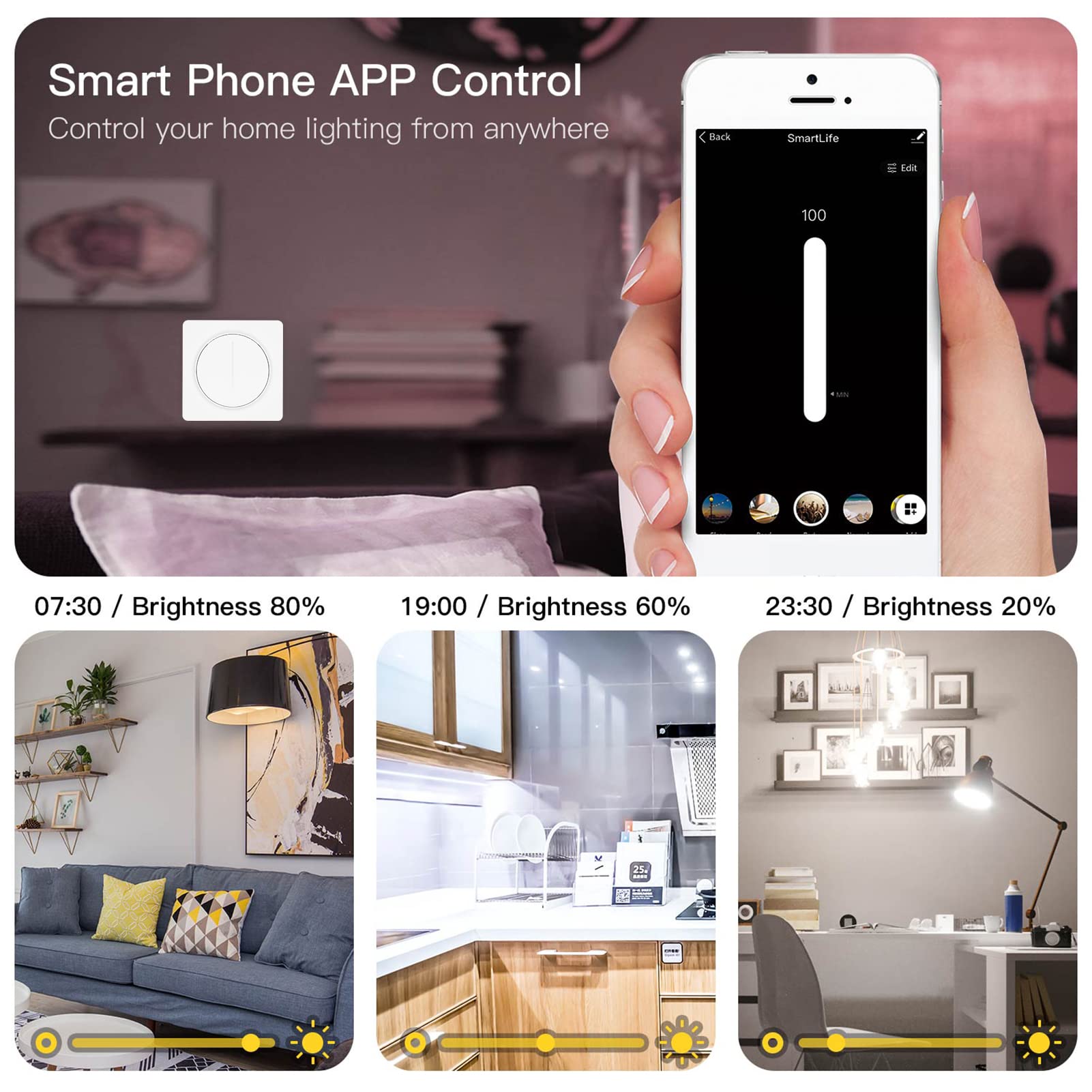 Karlak Interruptor de atenuación inteligente, interruptor de luz Zigbee inteligente compatible con Alexa Home con control remoto, requiere cable neutro de un solo polo Tuya, estándar europeo,