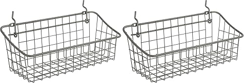 Spectrum Pegboard y cesta de alambre para montaje en pared pequeña (gris industrial)  Almacenamiento y organizador para garaje, herramientas,