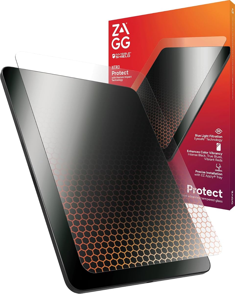 Protector de pantalla ZAGG Glass XTR3 iPad Pro 13" (M4) - Tecnología avanzada de impacto Hexiom, vidrio reciclado, filtro de luz azul, antirreflectante, fácil instalación, protege tus ojos y pantalla