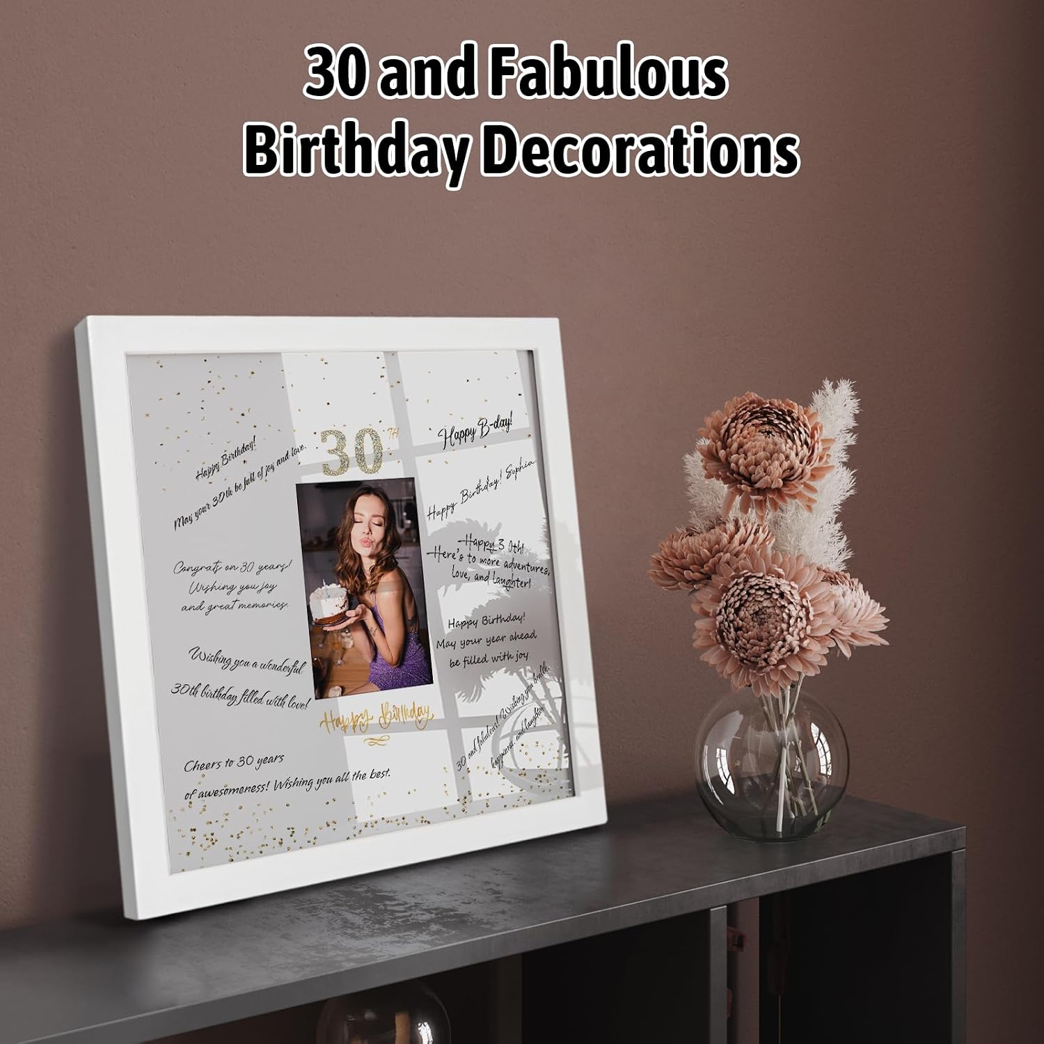 13x13 Birthday Signature Frame with Plexiglass Cover - Holds 4x6 Photos, 30th Birthday Decorations, Alternative Guest Book Gifts for Men & Women, 30th Party Favors, Wall Display & Supplies, White image 3