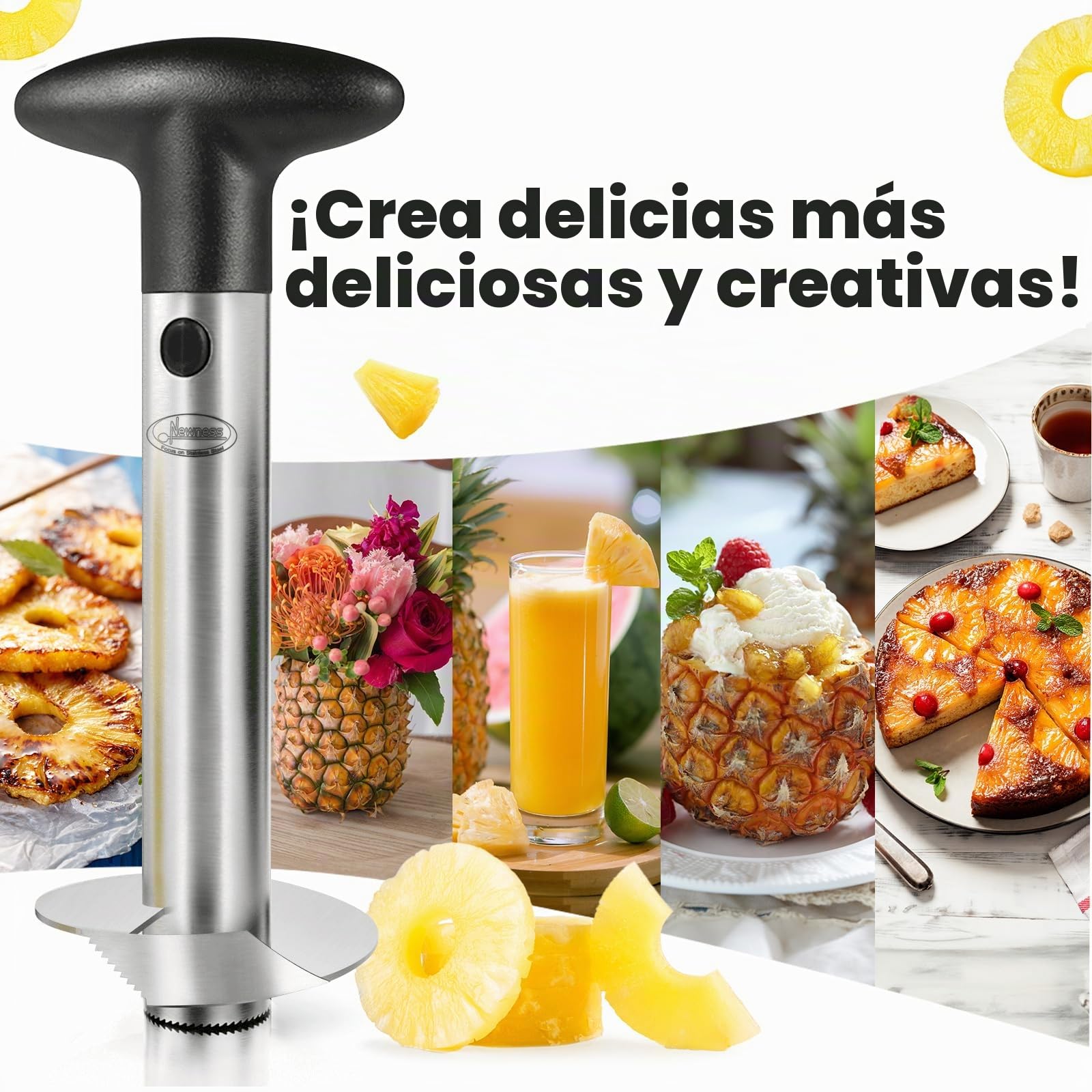 Newness Cortador de Piña de Acero Inoxidable,pelador de piña, Herramienta para el hogar y la Cocina con Cuchilla Afilada para Anillos de Frutas dicadas, [Mejorada, Reforzada, Gruesa]