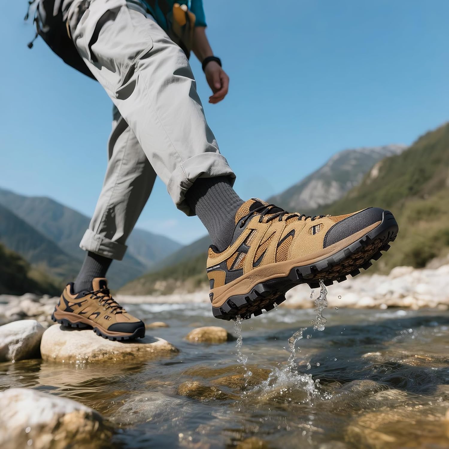 CAMELSPORTS Mens Hiking Shoes Walking Shoes for Men Outdoor Leather Mesh Lightweight Trail Sneakers - Image 2