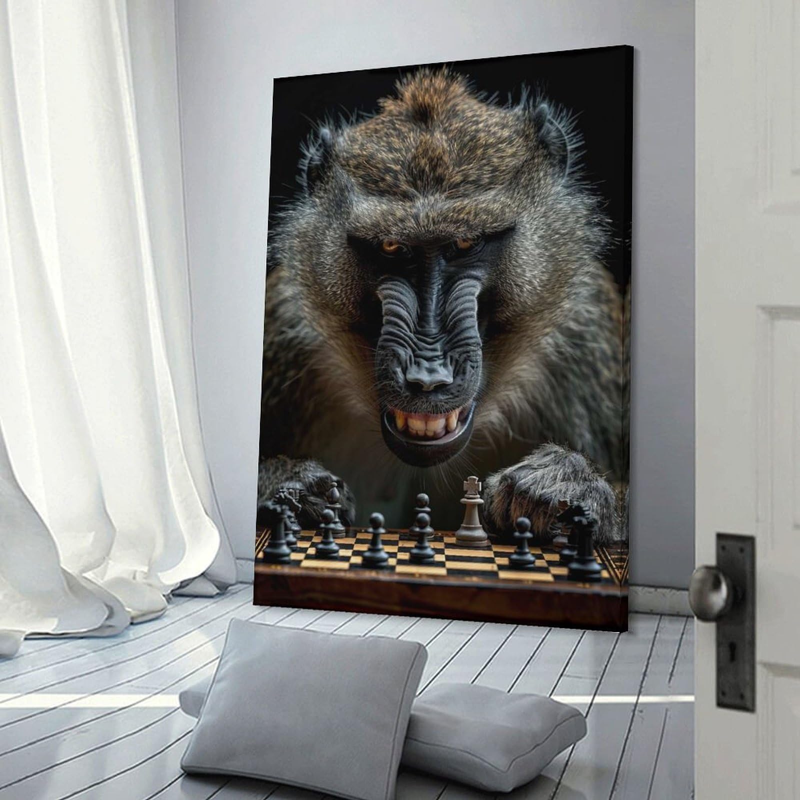 Junmoney Baboon Chess Home Decor Wall Art 20x30inch(50x75cm), for Living Room, Bedroom Or Home Office, Decorative Present for New Homes