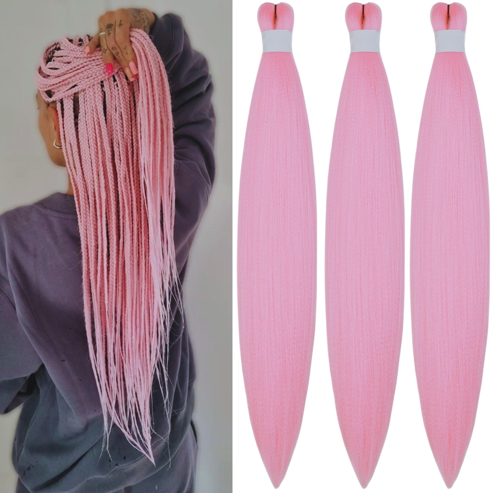 Pink Braiding Hair Pre Stretched Braid in Hair Extensions Pink Hair Braids