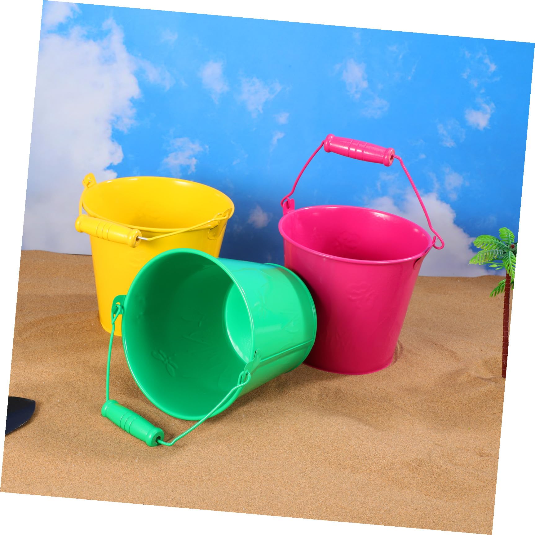 6 Secchiello Spiaggia in Ferro per da Spiaggia Sicuro e Leggero con in Legno Educativo per Asilo e Costruzione Colori Casuali Colore Casuale
