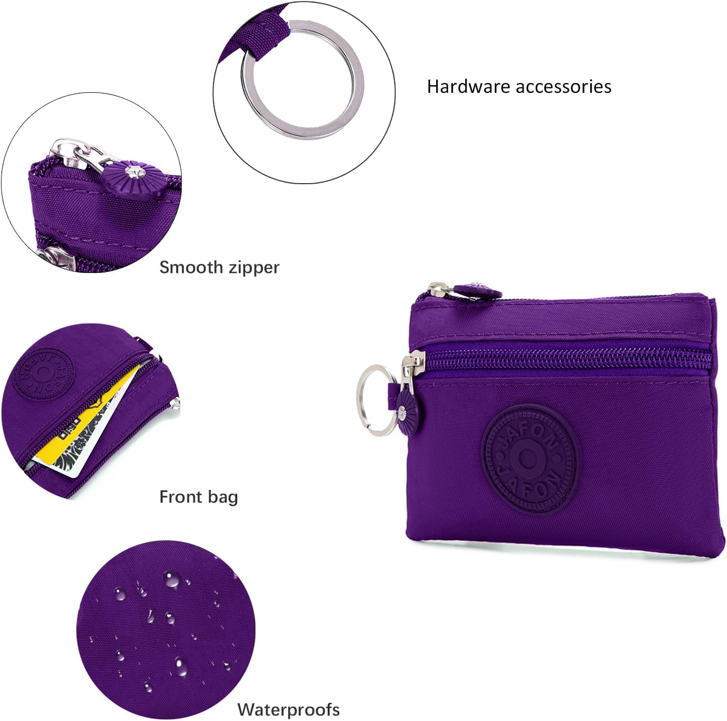 Coin Purse Change Pouch for Women 2 Layers Zipper Oxford Cloth Waterproof Purse (Purple)