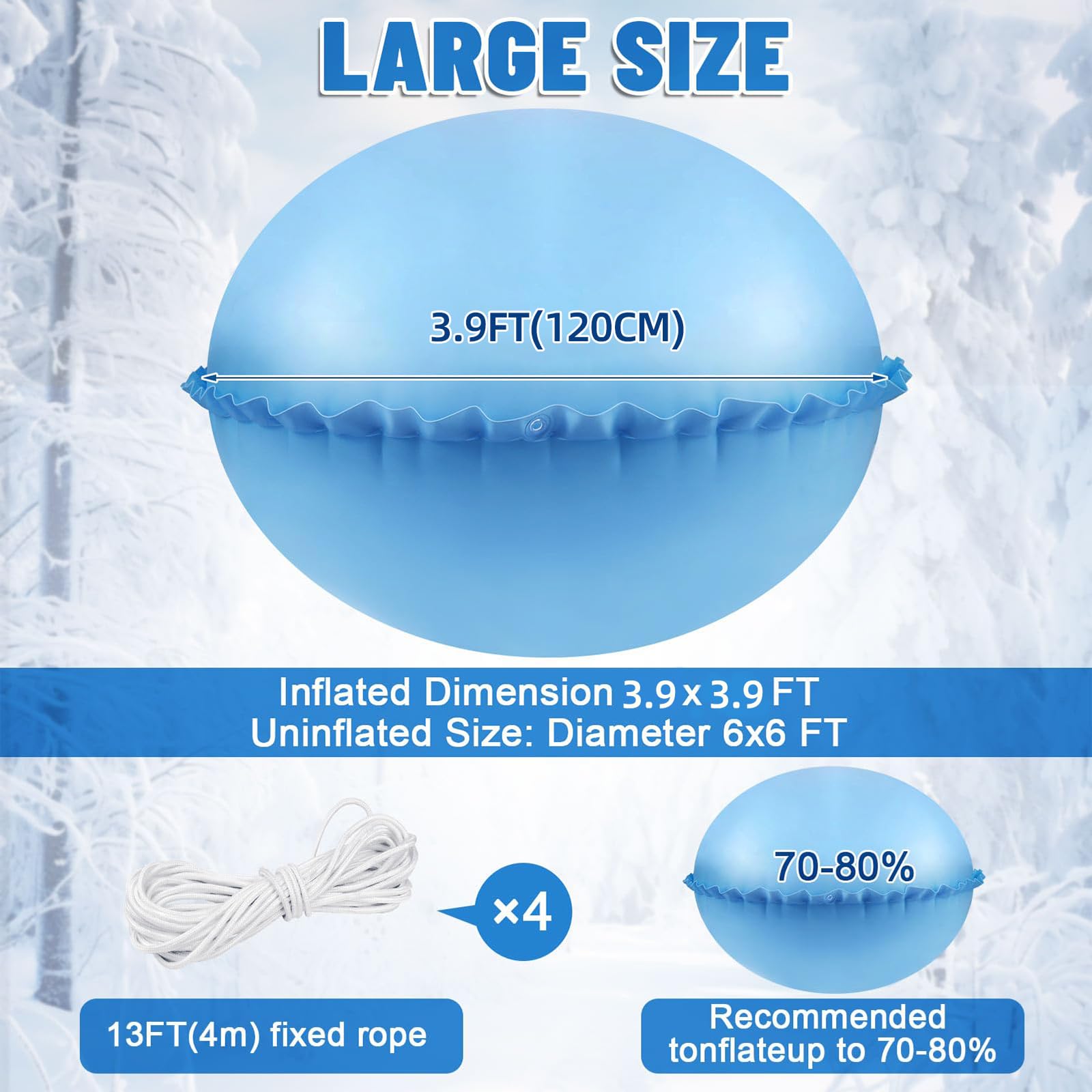 Poolkissen Winter Luftkissen Pool Kissen, Pool Winterkissen mit Loch und Schnur, Aufblasbare Poolabdeckung Kissen, 120x120cm Poolkissen Rund für Winterfeste Pool Abdeckung Schutz