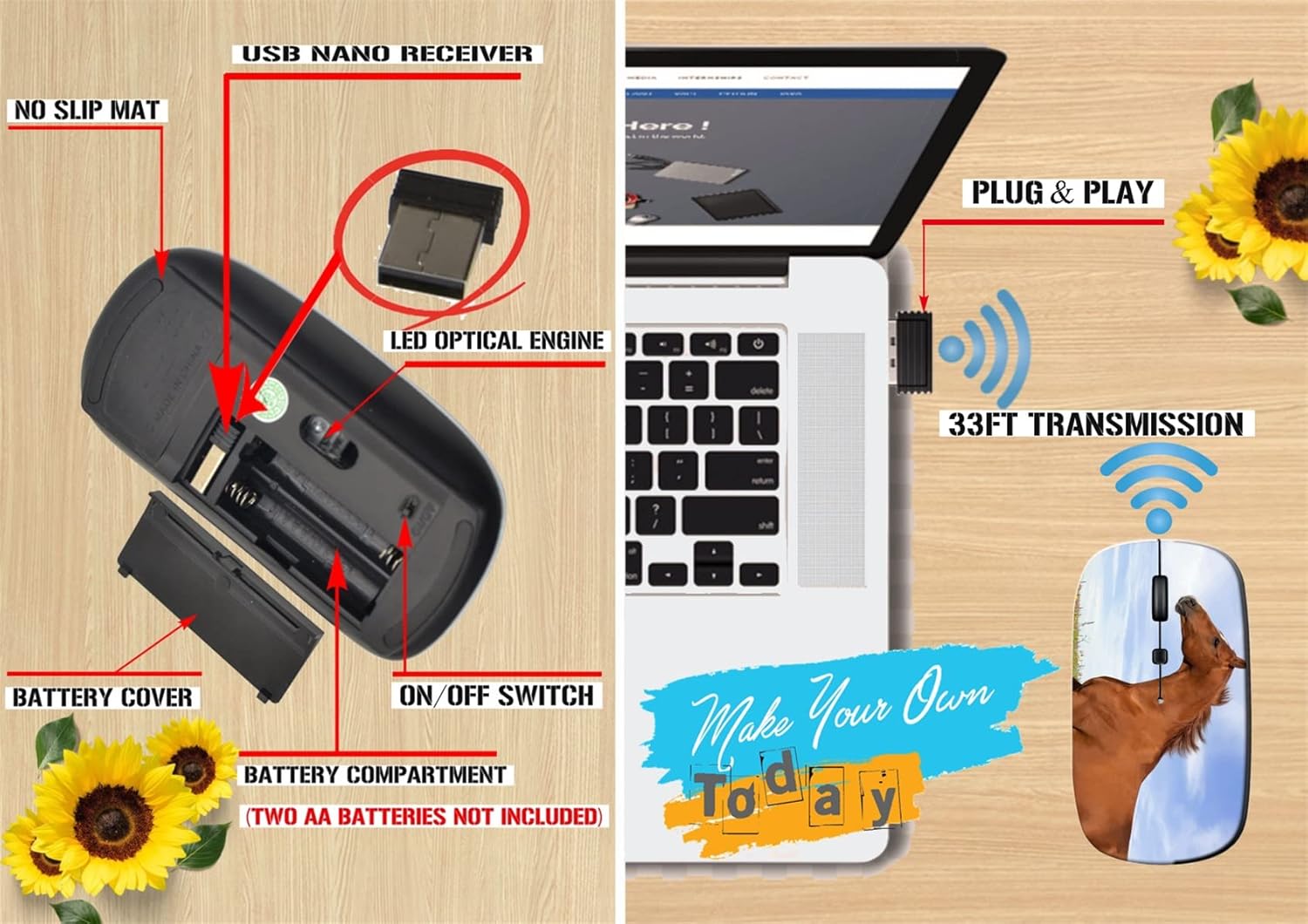 maizi Laptop Mouse Wireless for Chromebook Laptop PC NotebookLaptop Mouses Wireless Image ID: 27572854 Russian Don Horse Running Through th Portable 2.4G USB Receiver Printed in USA