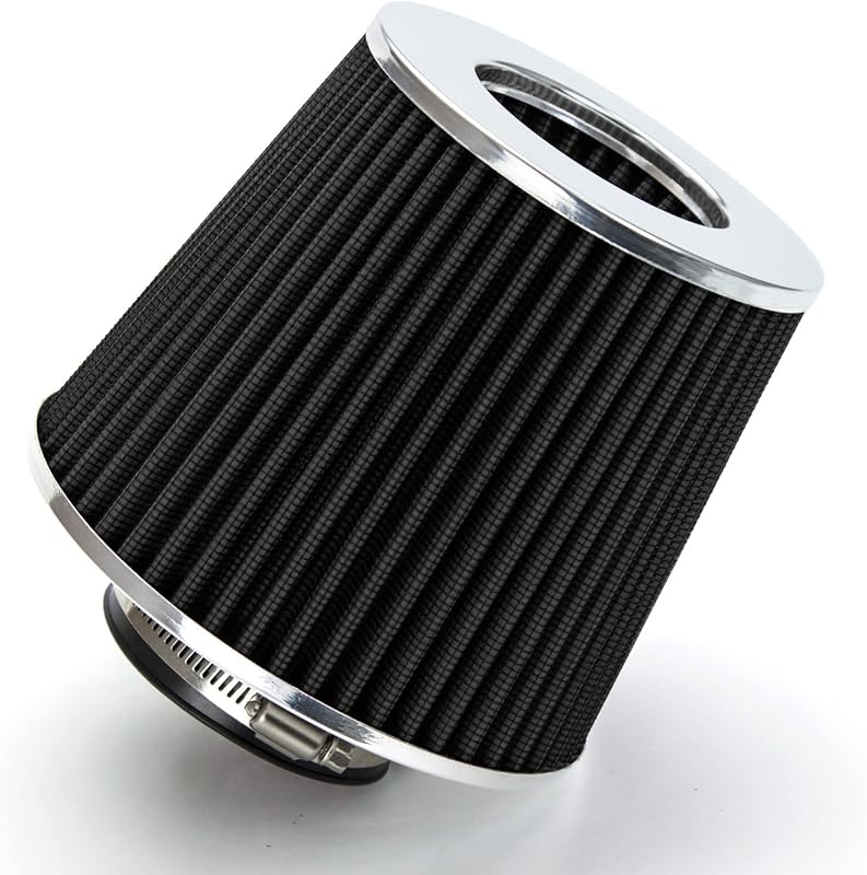 Filtro de ar cônico lavável a seco Rtunes Racing com abraçadeira, entrada 76 mm – Preto, 1 unidade
