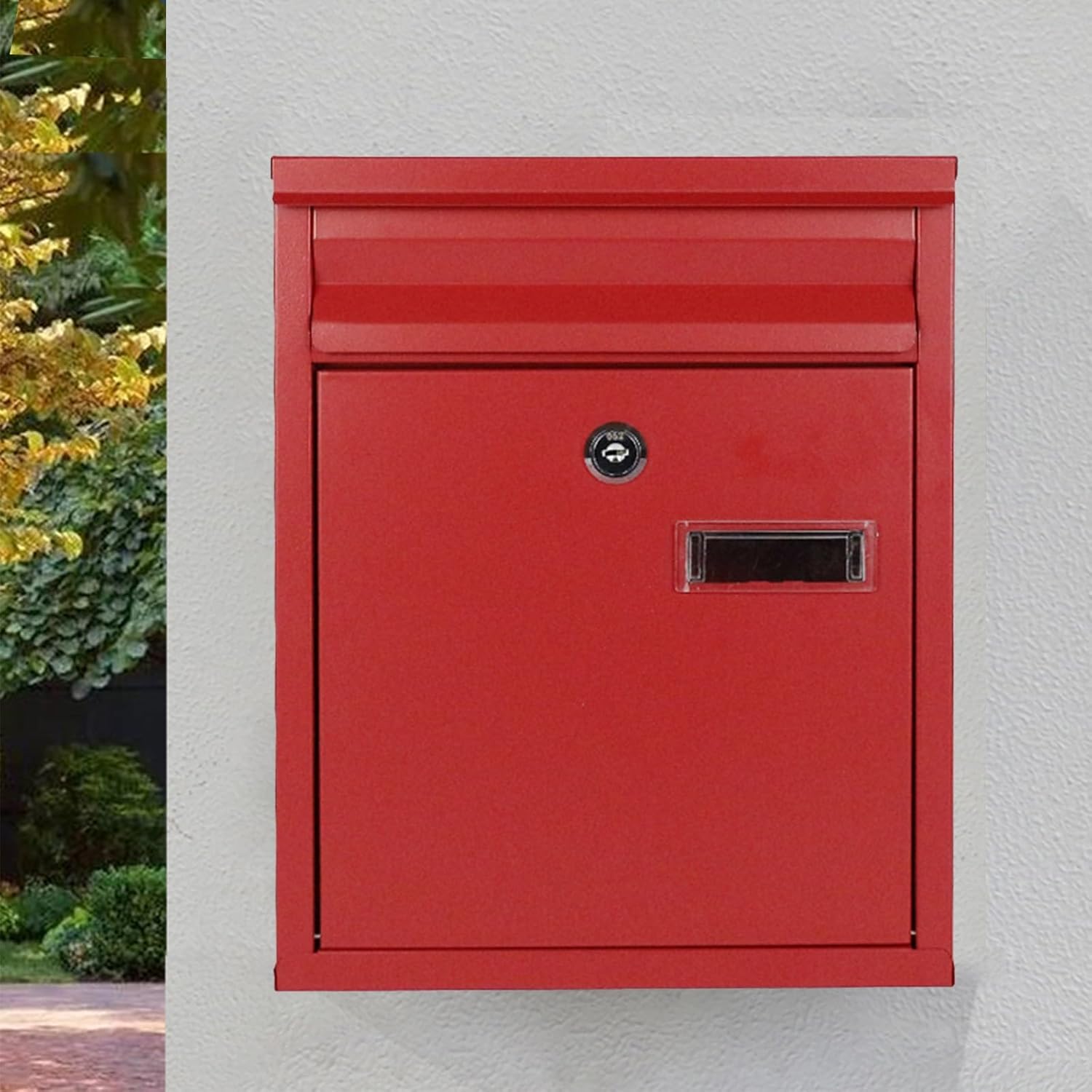 Small Lockable Mailbox, Galvanized Sheet Drop Box for Mails, Newspapers, and Cards, Outdoor House Mailbox with Key Lock (Red)