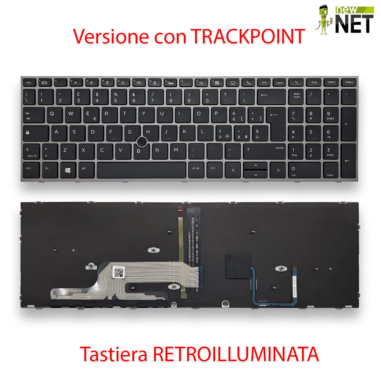 new net - Tastiera Compatibile con Notebook HP Zbook 15 G5 15 G6 17 G5 17 G6 [Frame Grigio Scuro - Trackpoint - Retroilluminata - Layout ITA]