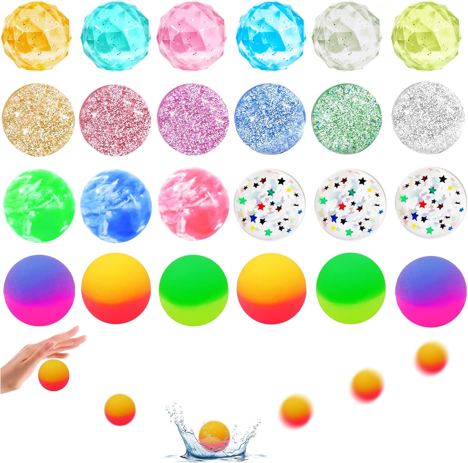 Easter Egg Fillers - Easter Basket Stuffers - 24 Bouncy Balls, Fidget Toys, Easter Basket Essentials Party Favors Supplies, Family Games Prize Bulk Birthday Gifts for Boys Girls Teens Classroom