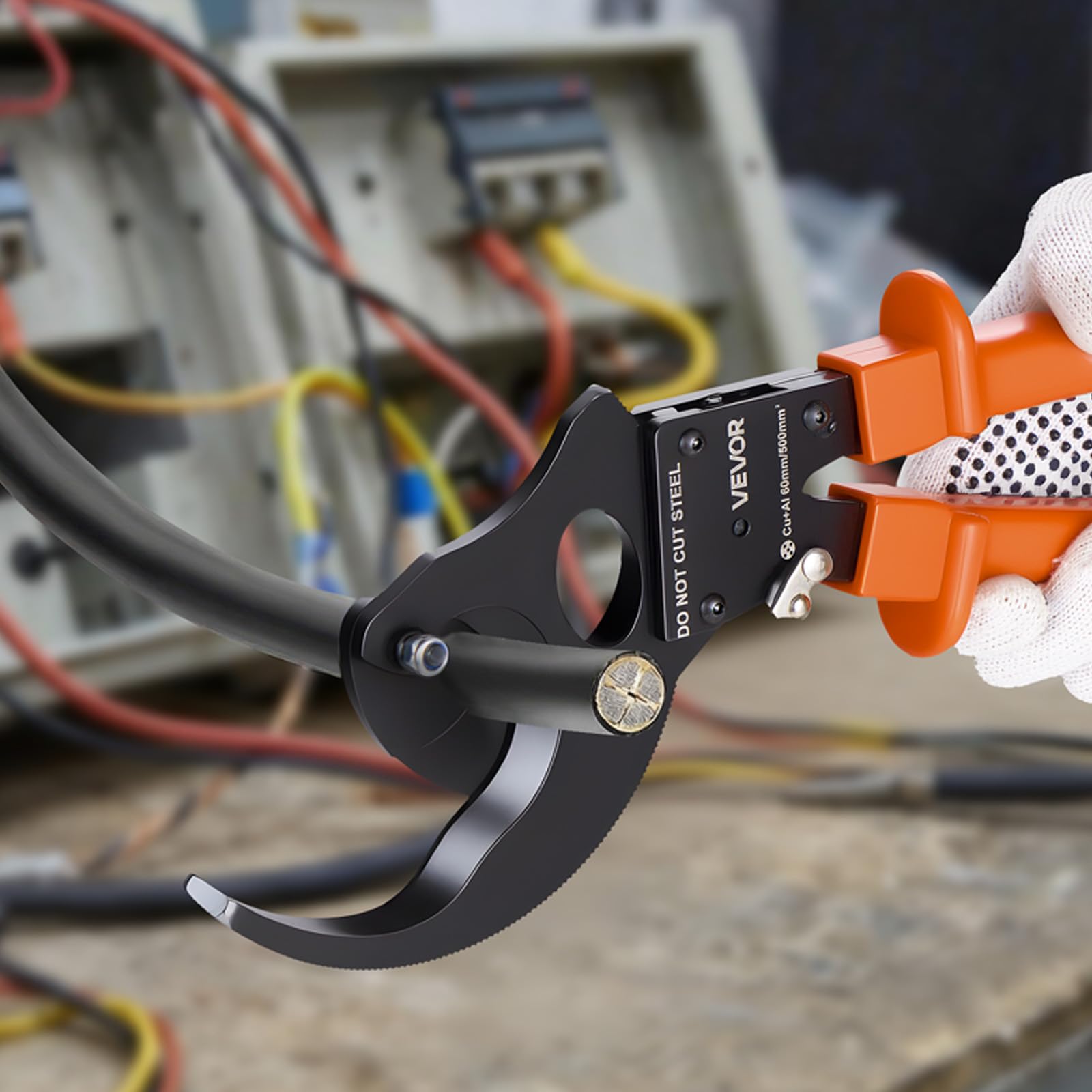 Image secondaire de Pince Coupe-Câbles à Cliquet VEVOR - Lames Acier et Poignées PVC pour Fils jusqu'à 500 mm²
