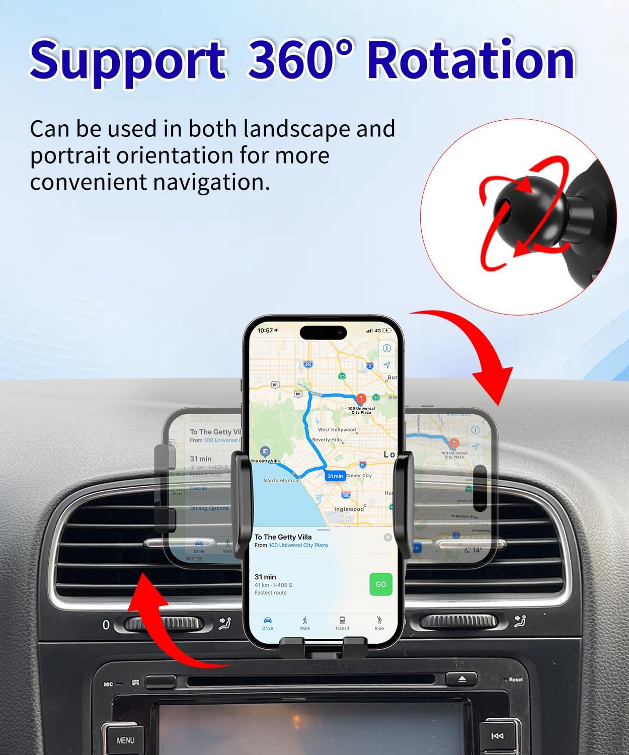 Car Phone Holder for 2012-2013 Volkswagen Golf R & 2010-2014 VW Golf/GTI Auto Accessories，One Hand Place & Pick，360° Rotation，Hands Free，for 4.7-7 inch Phones