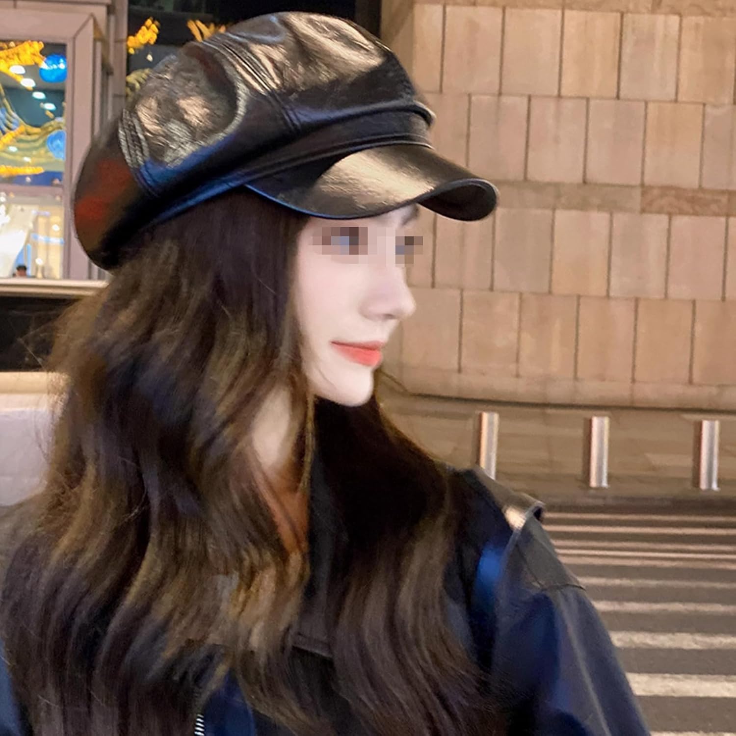 Newsboy Hats for Womens PU Leather 8 Panels Baker Boy Cabbie Baker Boy Hat Beret Cap Vintage Visor Hat (Black) - Image 6